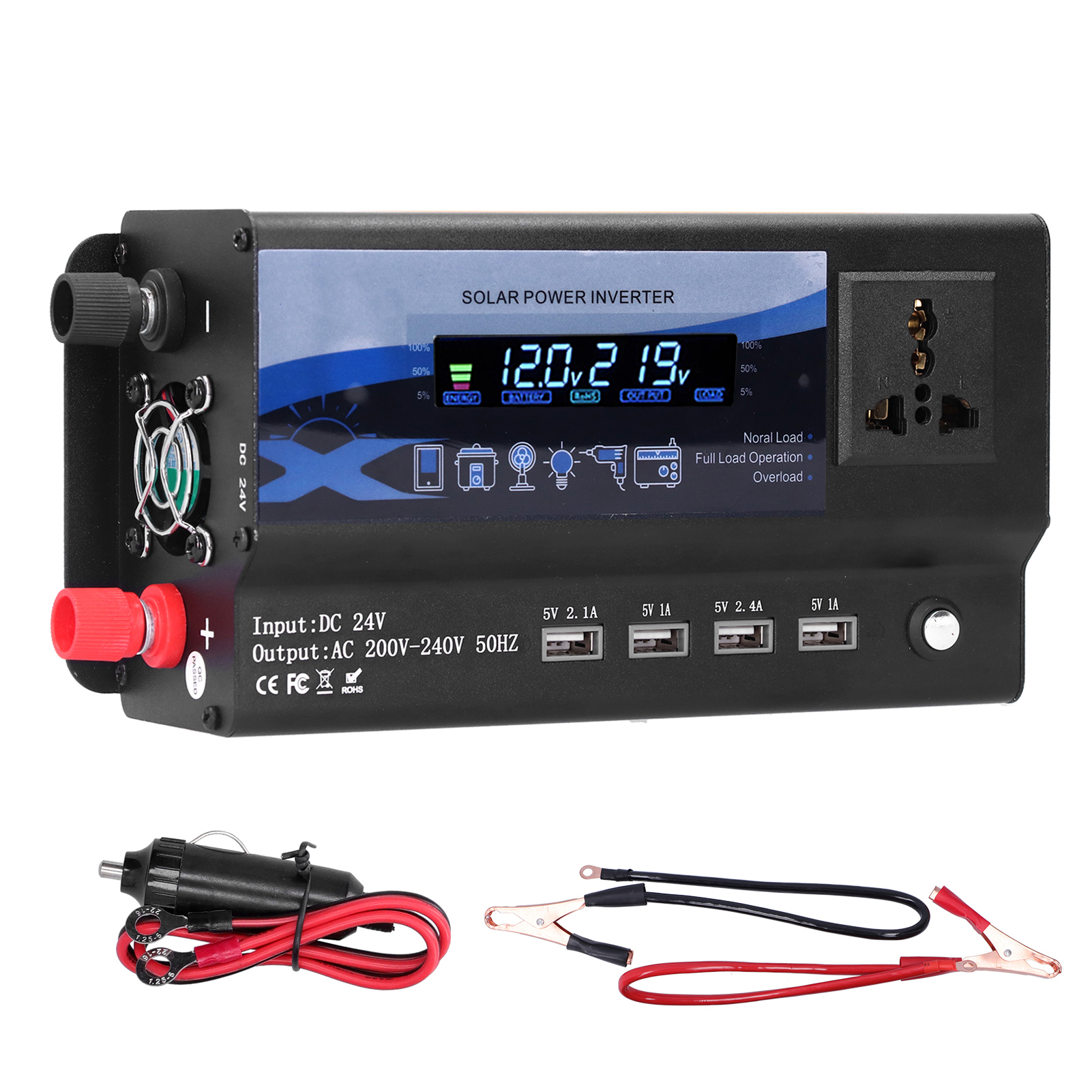 Xuyuan 4000w Kfz-spannungswandler Mit Farbiger Led-ambientebeleuchtung, 4 Usb-anschlüssen Und 24v-kfz-ladegerät