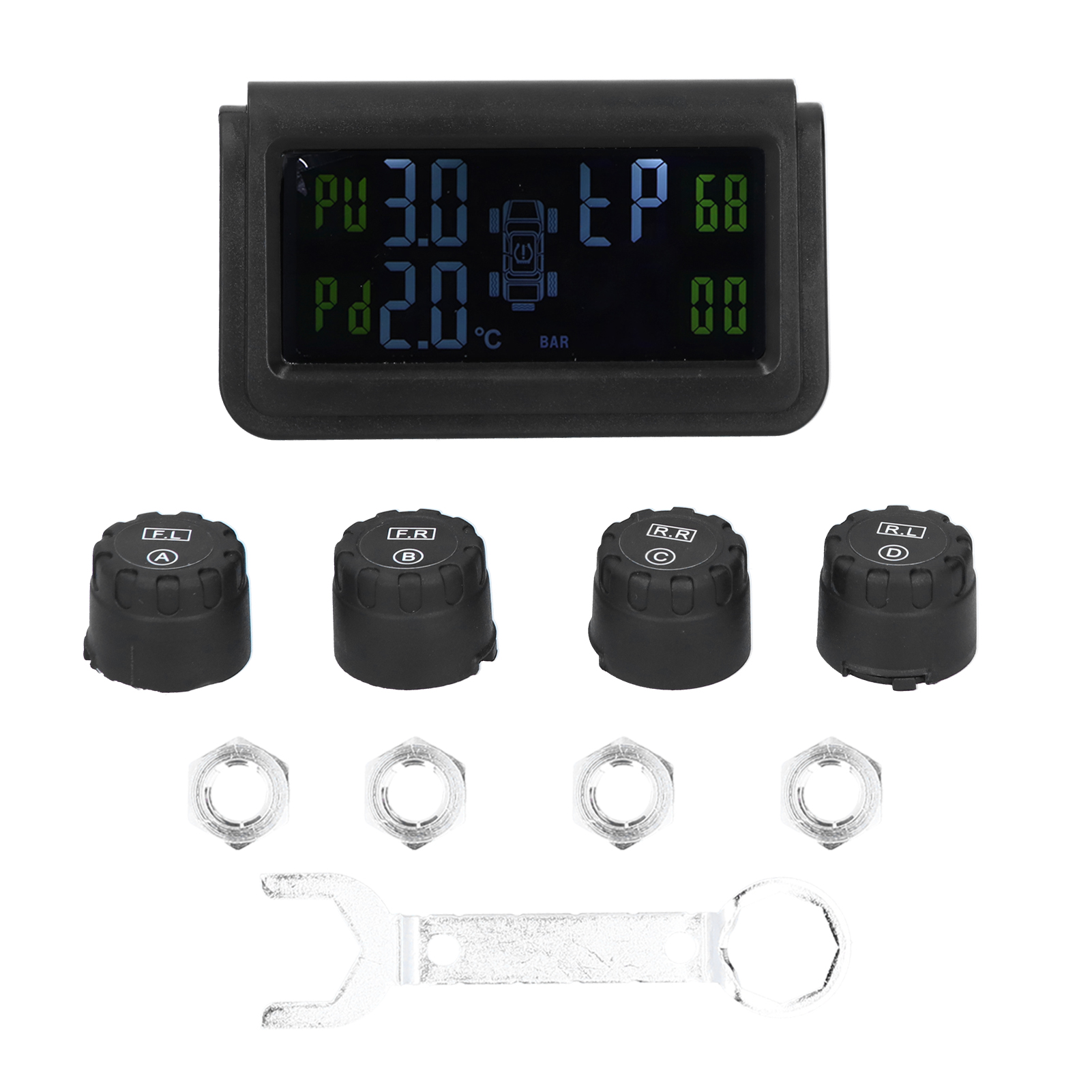 Solarbetriebenes Reifendruckkontrollsystem Mit 4 Sensoren Und Akustischer Tpms-warnanzeige