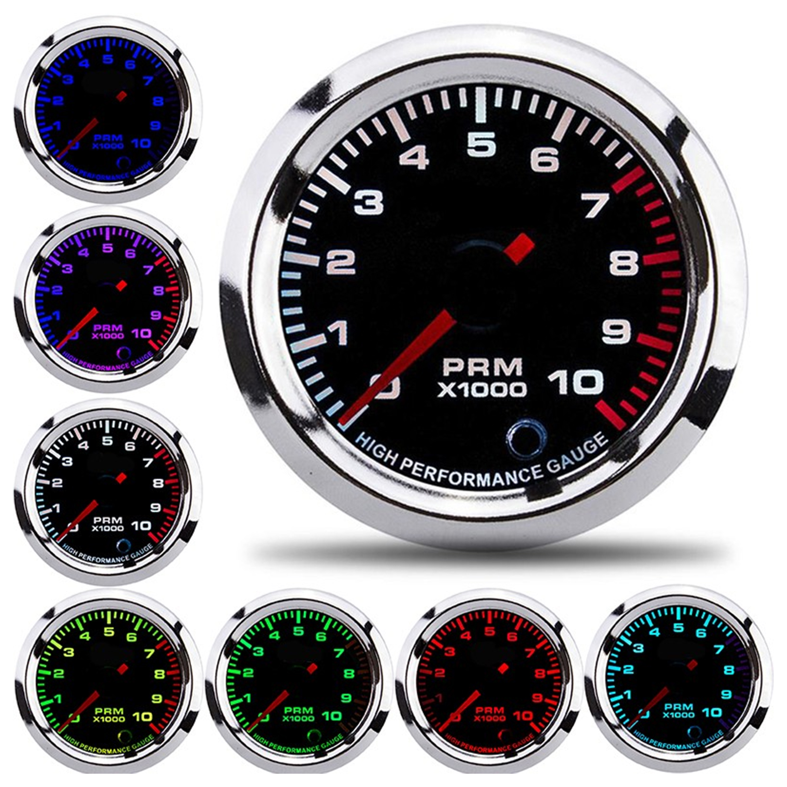 Universeller 7-farben-drehzahlmesser, 52 Mm/2 Zoll, Misst Von 0 Bis 10000 U/min, Motordrehzahlmesser