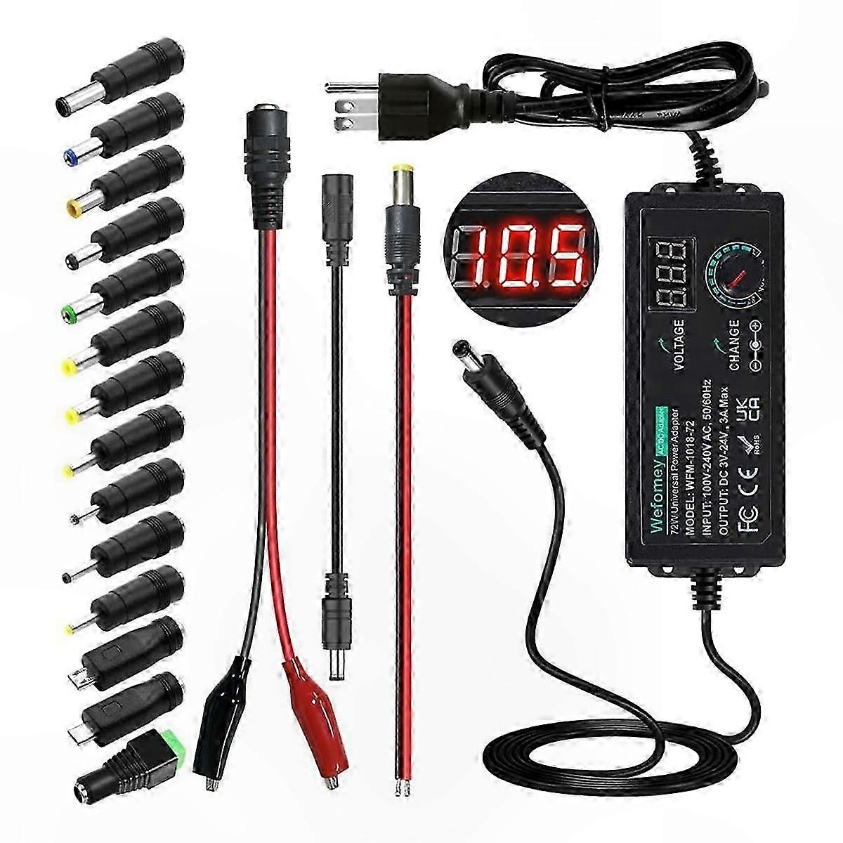 Ac/dc-netzteil, 3–24 V, 3 A, 72 W, Einstellbare Ausgangsspannung: 3 V, 5 V, 6 V, 9 V, 12 V, 18 V, 20 V, 24 V Universaleingang: 100–240 V