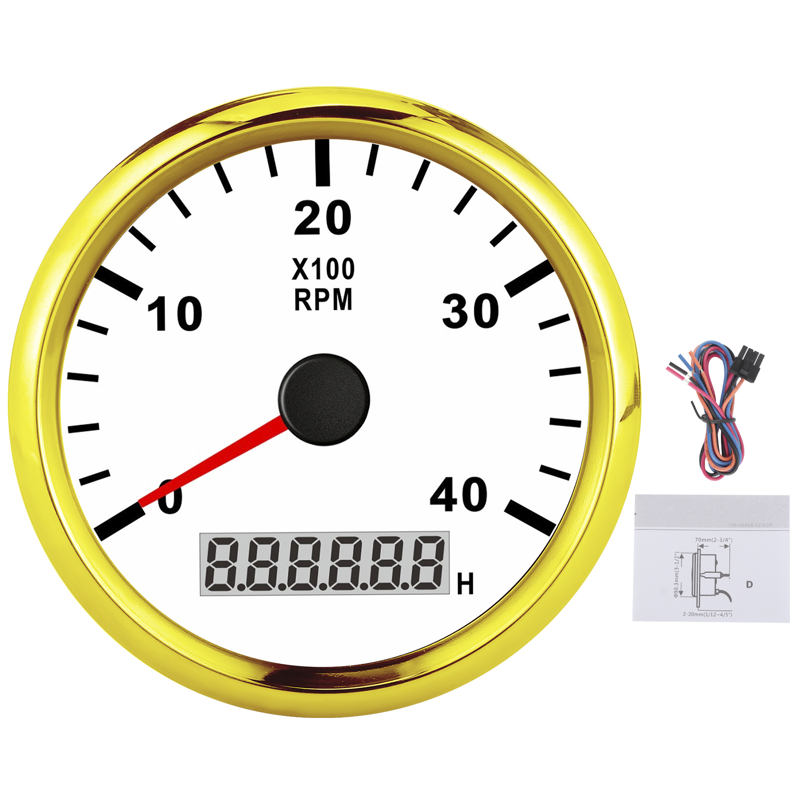 85-mm-bootsgeschwindigkeitsmesser Mit Spitzer Form, Lcd-digitalanzeige, 4000 U/min, Rote Hintergrundbeleuchtung, Ip67 Wasserdicht, 12 V/24 V, Weißes Zifferblatt, Goldene Abdeckung