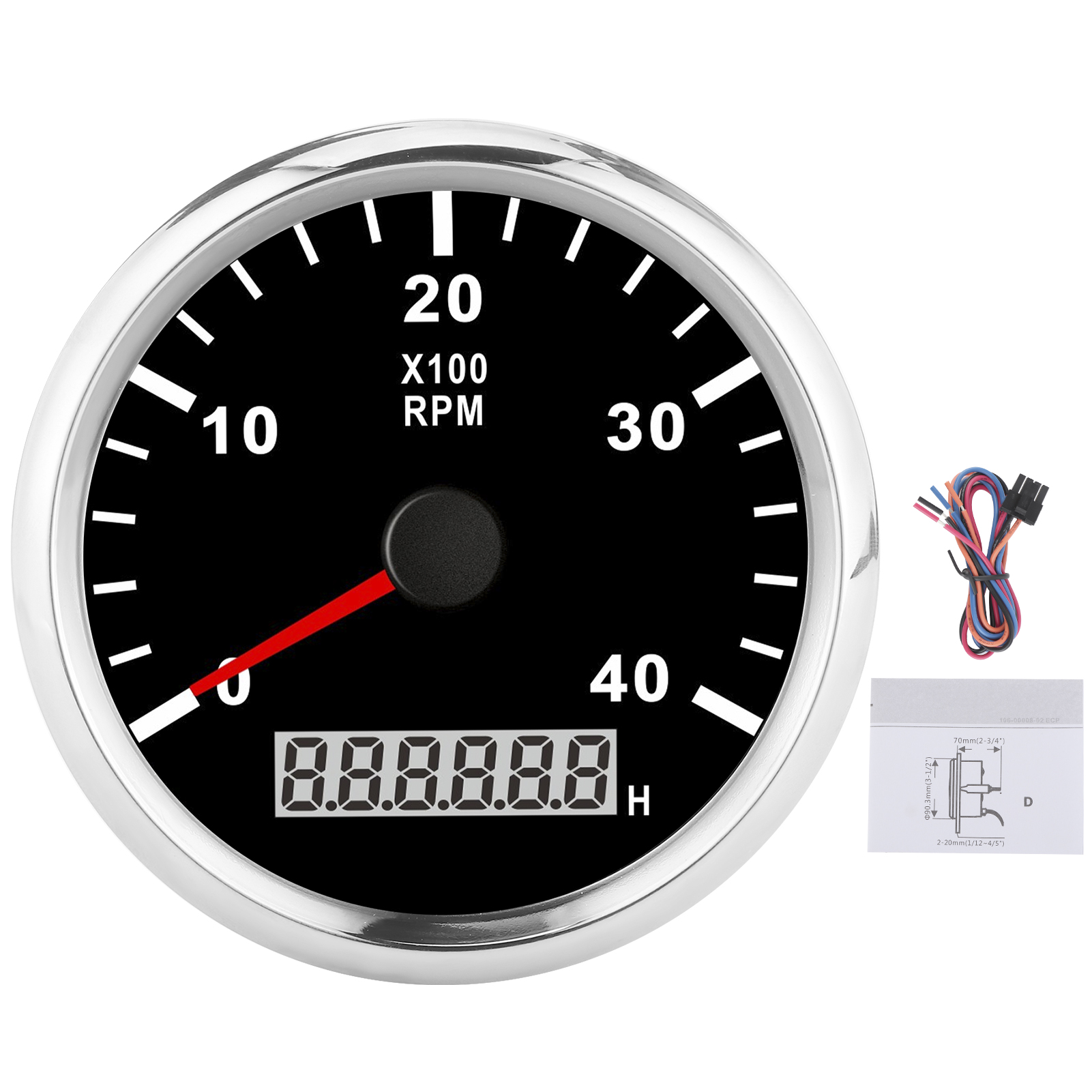 85-mm-digital-lcd-bootsgeschwindigkeitsmesser, 4000 U/min, Rote Hintergrundbeleuchtung, Wasserdicht (ip67), 12 V/24 V, Schwarzes Zifferblatt, Silberne Abdeckung