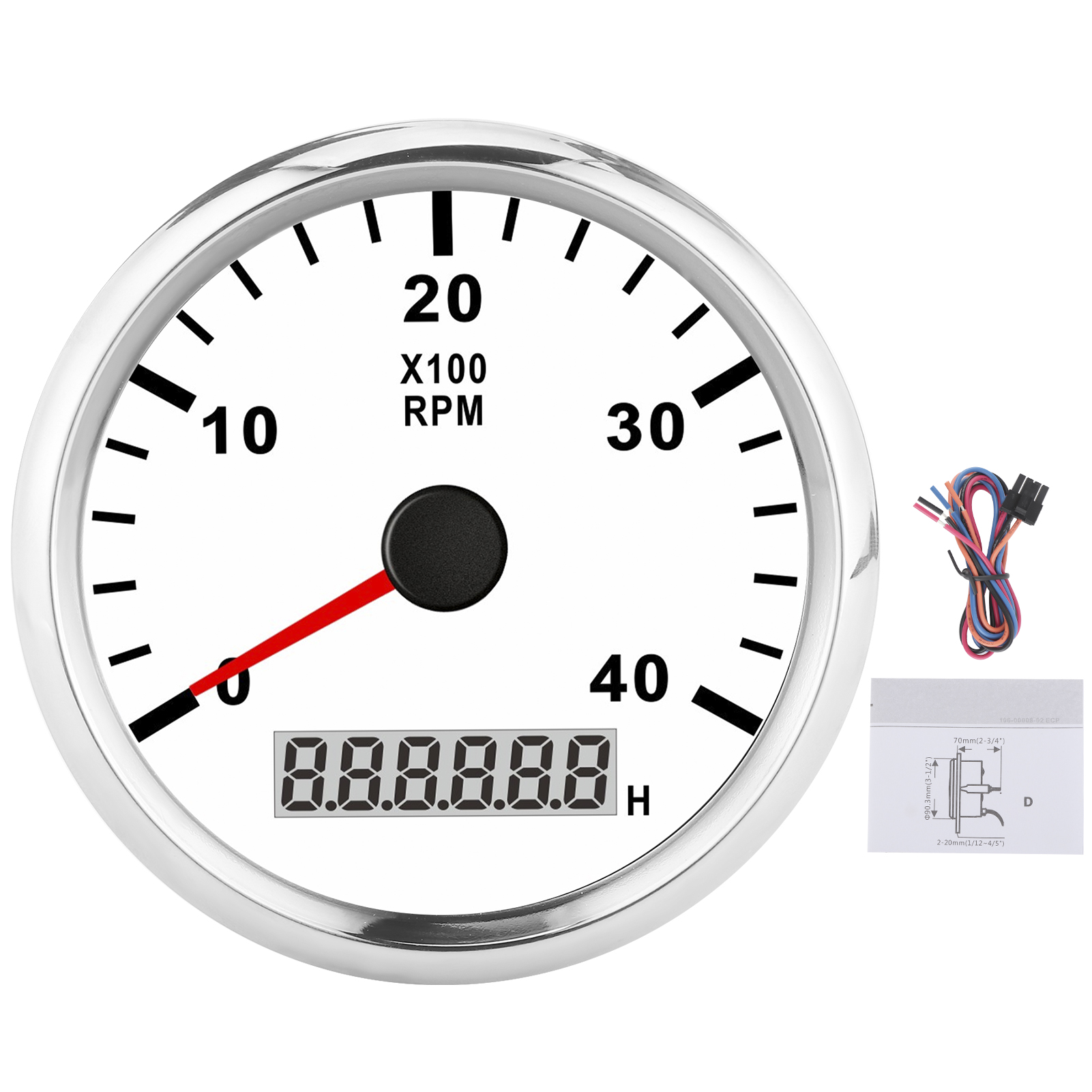 85-mm-digital-lcd-bootsgeschwindigkeitsmesser Von Sharp, 4000 U/min, Rote Hintergrundbeleuchtung, Wasserdicht Nach Ip67, 12 V/24 V, Weißes Zifferblatt, Silberne Abdeckung