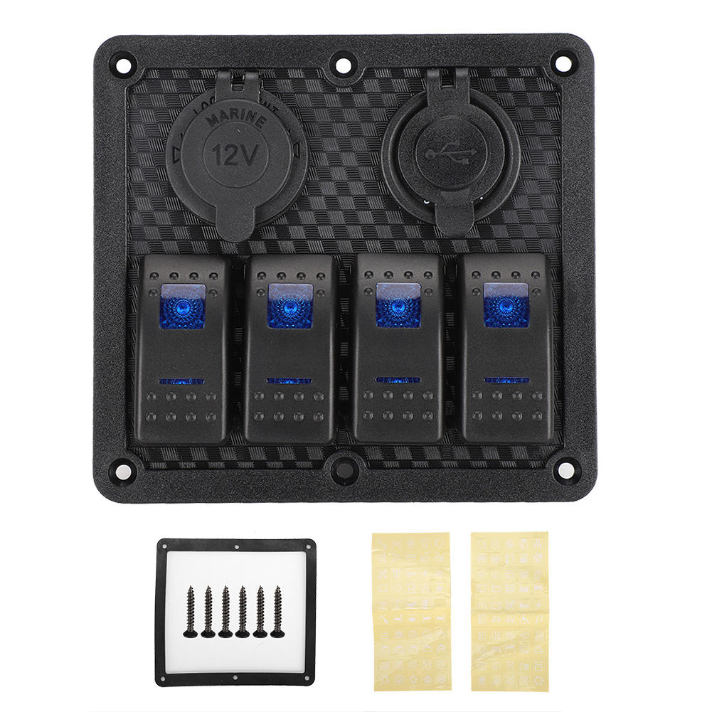 12v/24v-gerät Mit 4 Kippschaltern, Ip65 Wasserdicht, Zigarettenanzünderbuchse Und 2 Usb-anschlüssen Für Boote Und Autos