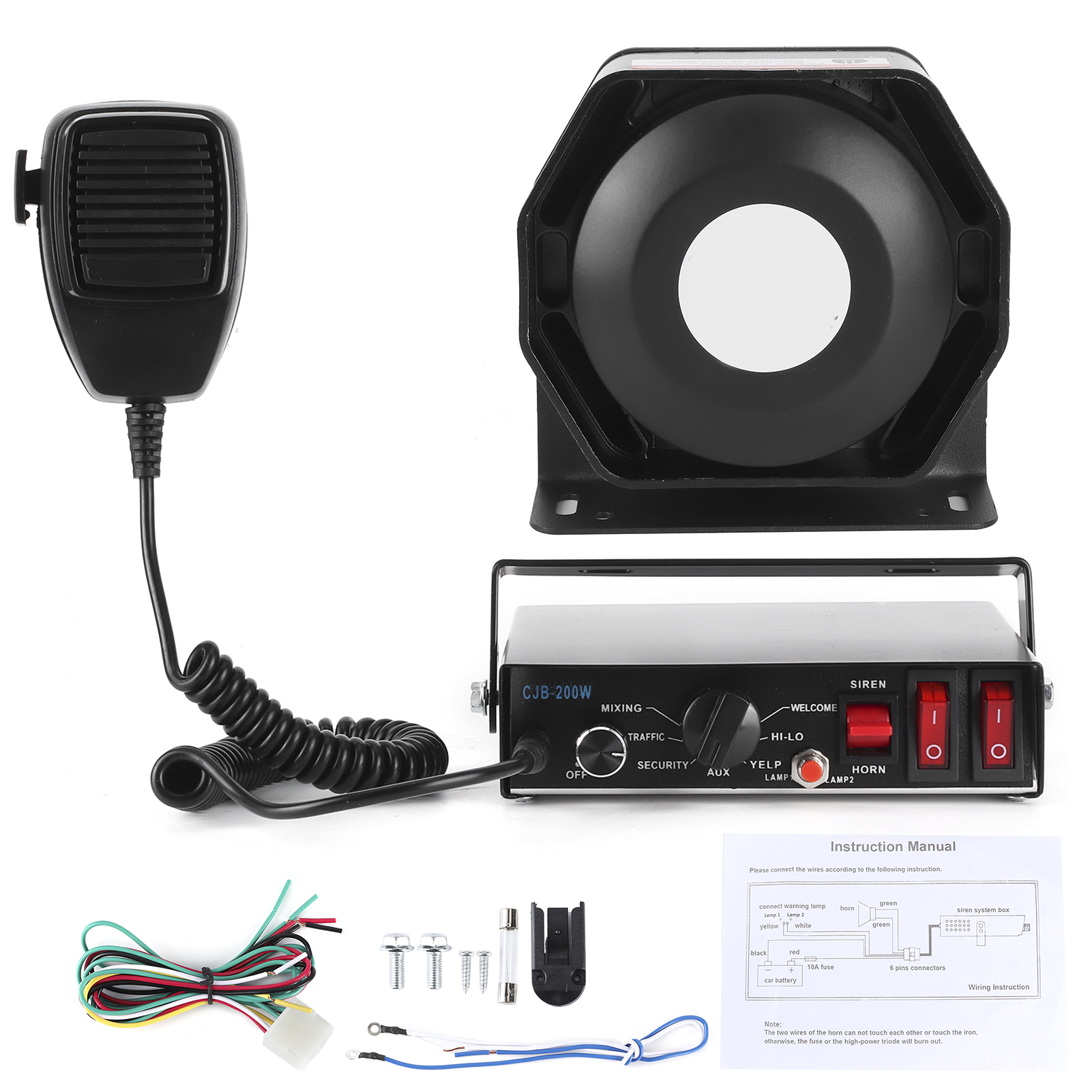 200-w-gleichstrom-sirene (12 V), 8 Töne, 130 Db, Mit Lautsprecher Und 2 Led-leuchten – Universelle Schnittstelle Für Fahrzeuge