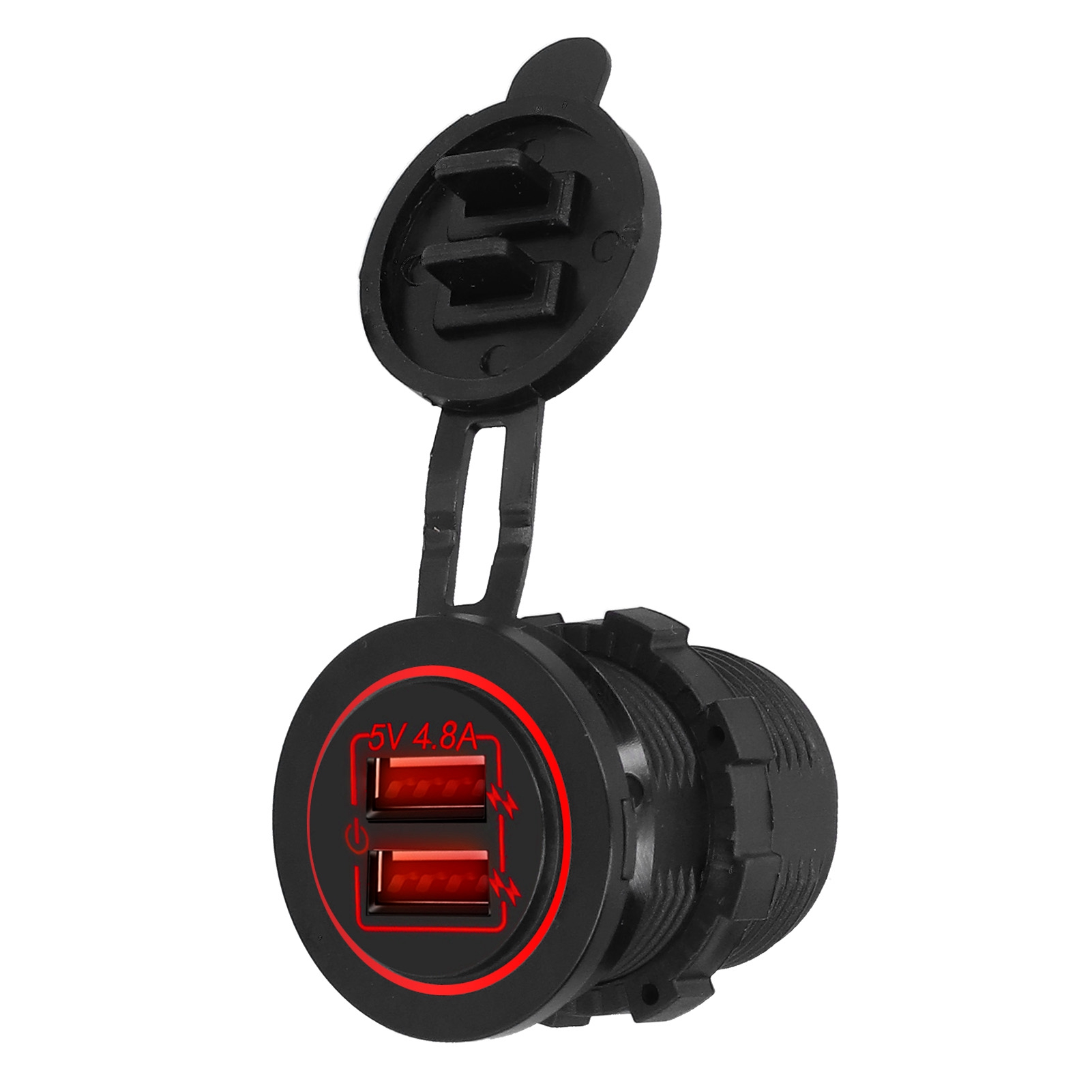 Doppelte 5v 4,8a Usb-buchse Für Motorrad/auto Mit Touchpanel-schalter Und Staubschutzkappe – Universelle Rote Led-anzeige