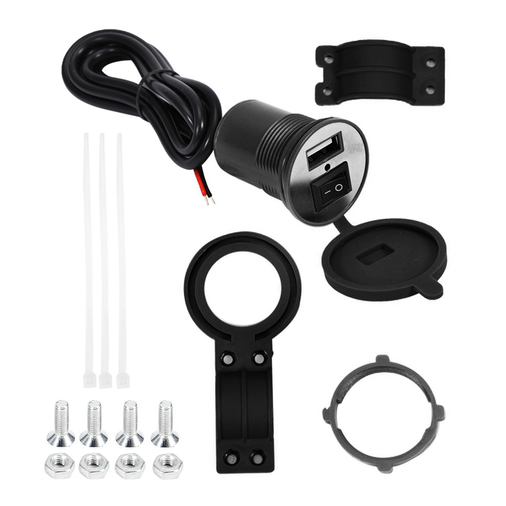Wasserdichte Motorrad-lenkerhalterung Mit Handy, 12-v-dc-usb-ladegerät Und Schalter – Schwarz