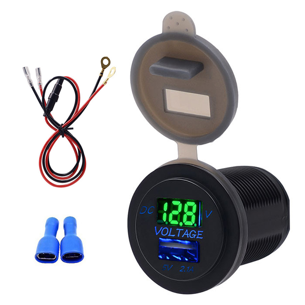 2,1-a-usb-kfz-ladegerät, Ip66 Wasserdicht, Voltmeter, Spannungsanzeige, Dc 12–24 V, Grün