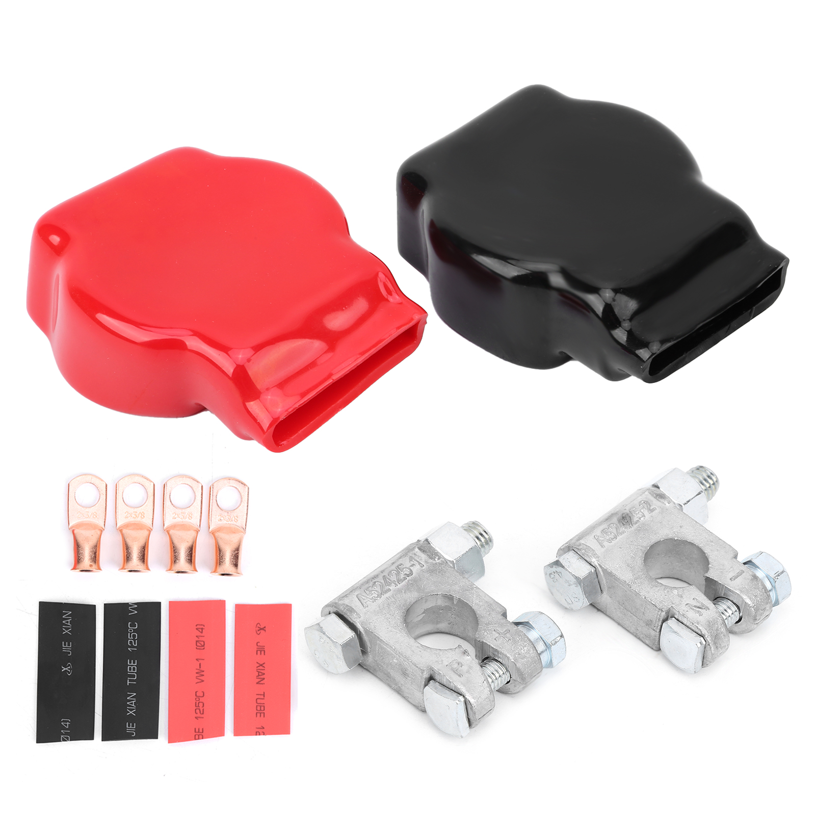 Batterieklemmen-set Mit Abdeckung, Kupferringen Und Schrumpfschlauch, Plus- Und Minuspol-set