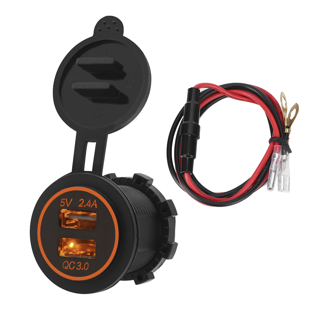 Qc 3.0 Dual-usb-autoladegerät, Wasserdicht, 12-24 V, Sichere Ladebuchse Für Handy Und Tablet, Orange.