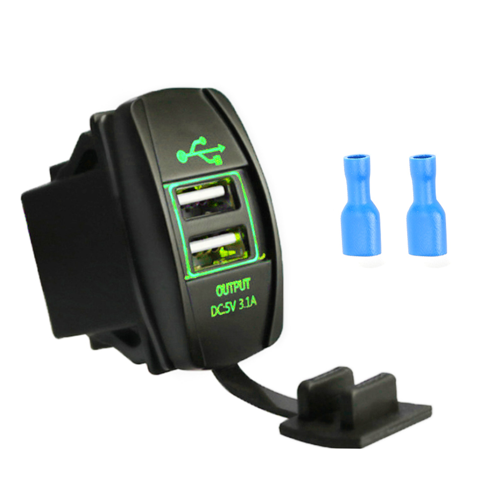 Dual-usb-ladegerät 12–24 V 3,1 A Für Auto, Boot, Motorrad Mit Grüner Kontrollleuchte – Universal