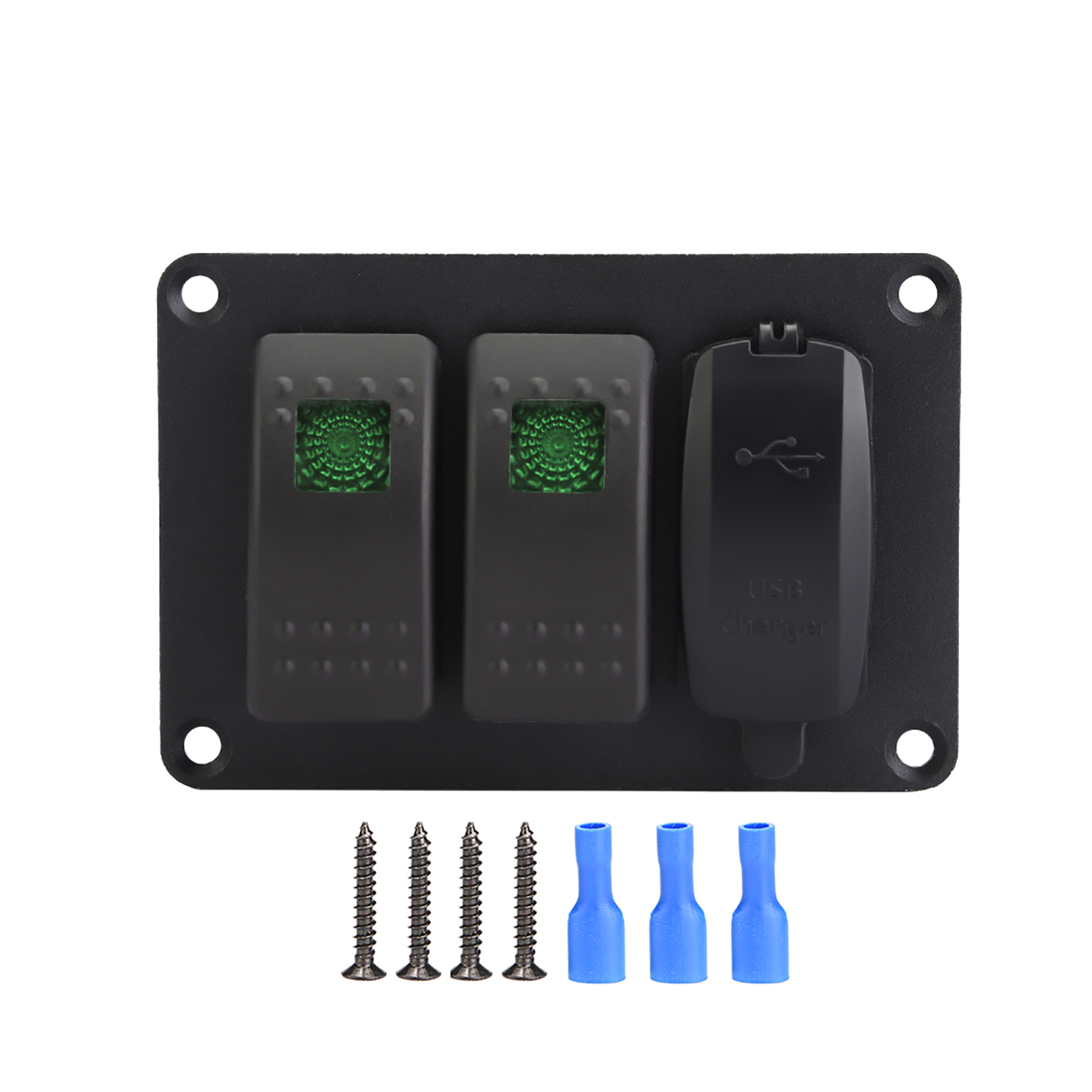 4,8a Grün Beleuchteter Schalter Für Motorrad/atv, Einzelschalterfeld, Auto-usb-ladegerät Mit 45 Musteraufklebern.