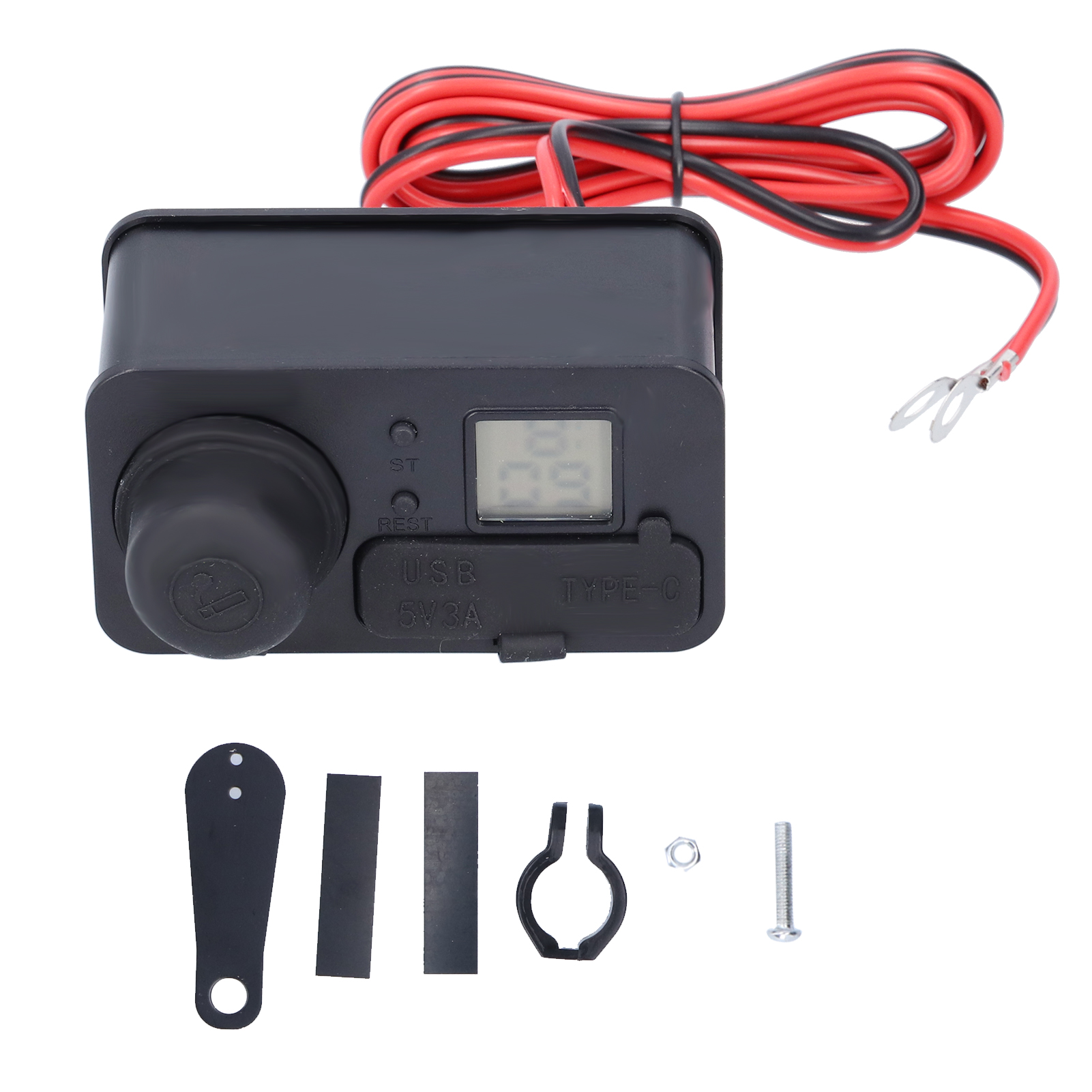 12-v-motorradladegerät, Wasserdichter Usb-typ-c-netzadapter, Zigarettenanzünderstecker, Schwarz