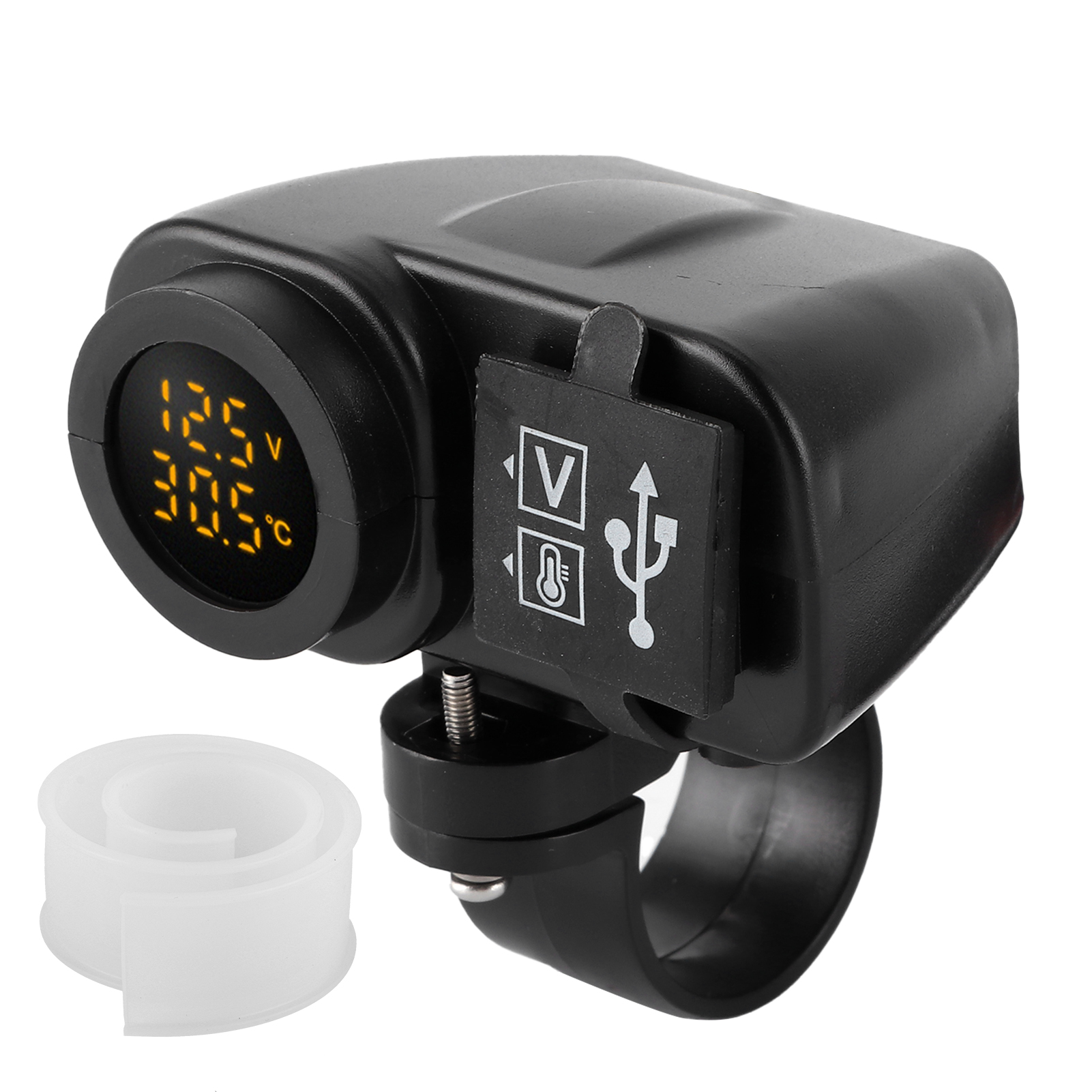 Motorrad-doppel-usb-ladegerät Mit Voltmeter Und Multifunktionsthermometer, Inklusive Wasserdichter Schutzhülle