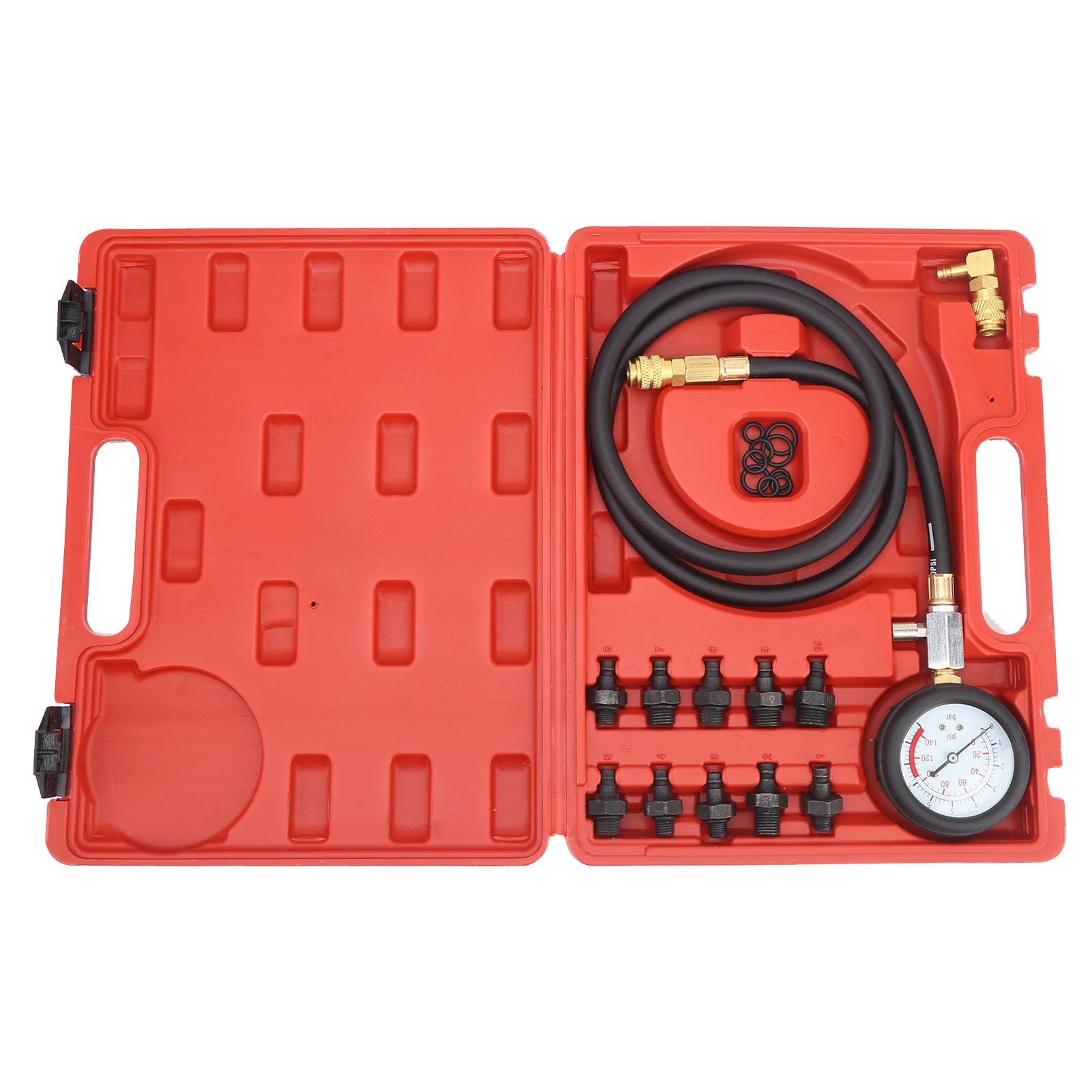 Motoröldruck-prüfset Mit Manometer, Aufbewahrungskoffer, 90°-adapter Und Warnfunktion Für Niedrigen Öldruck.