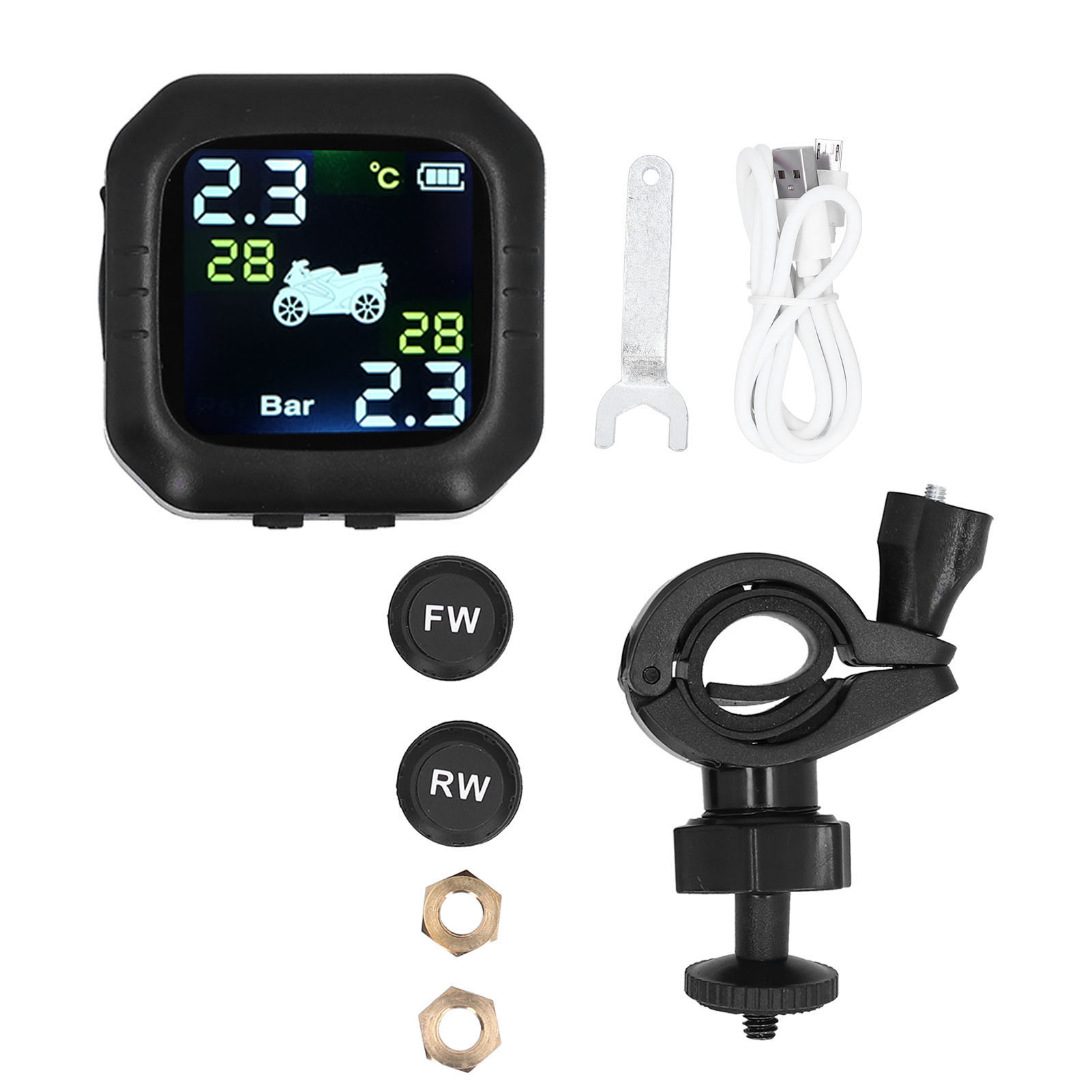 Ip67 Wasserdichter Reifendrucksensor Mit 2 Externen Sensoren, Usb-ladefunktion Für Motorräder