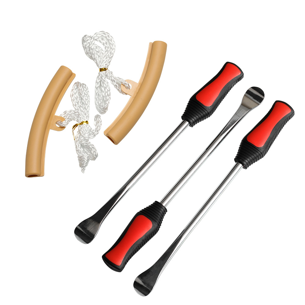 5-teiliges Reifenmontierwerkzeug-set Aus Stahl: 3 Schnellspannhebel + 2 Beige Felgenschützer