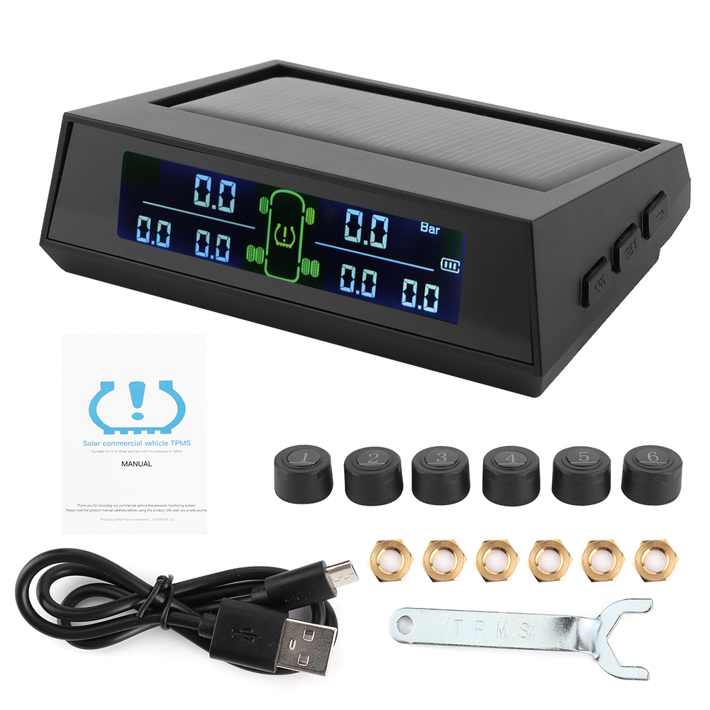 Solarbetriebenes Reifendruckkontrollsystem (tpms) Mit Lcd-bildschirm Und 6 Externen Sensoren Für Wohnmobile