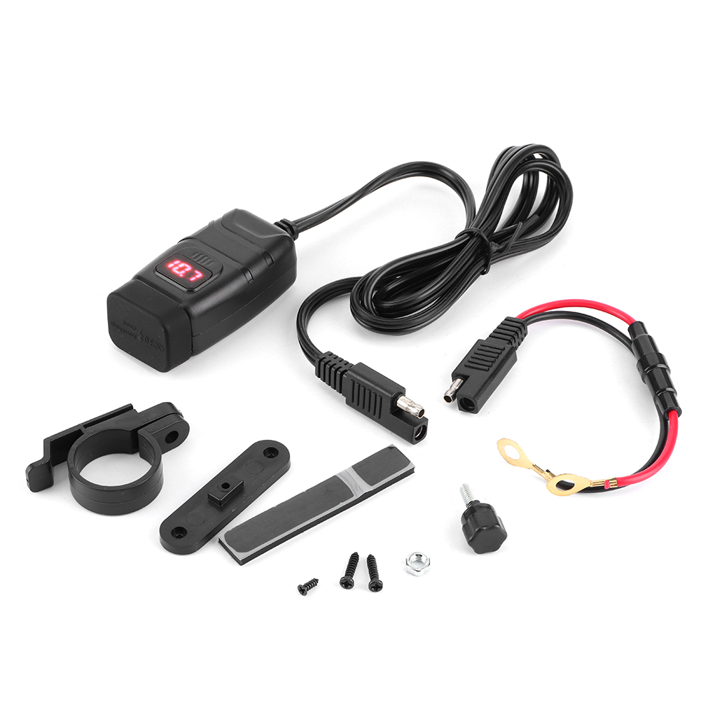 Duales Qc3.0-schnell-usb-autoladegerät Mit Digitalem Led-voltmeter, Quadratischem Schalter, Wasserdicht, Rot