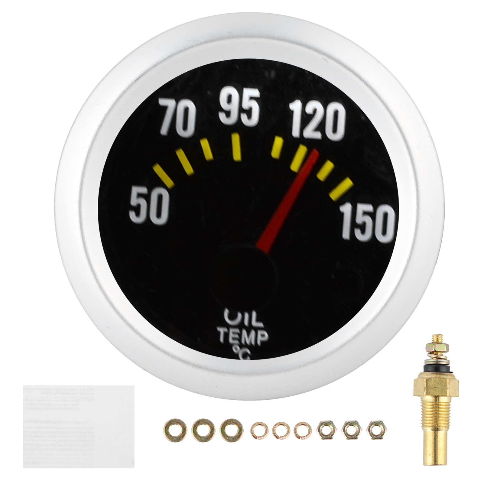12v 2-zoll-öltemperaturanzeige 50-150℃, Weißes, Hintergrundbeleuchtetes Zifferblatt In Carbonfaser-optik Mit Sensor
