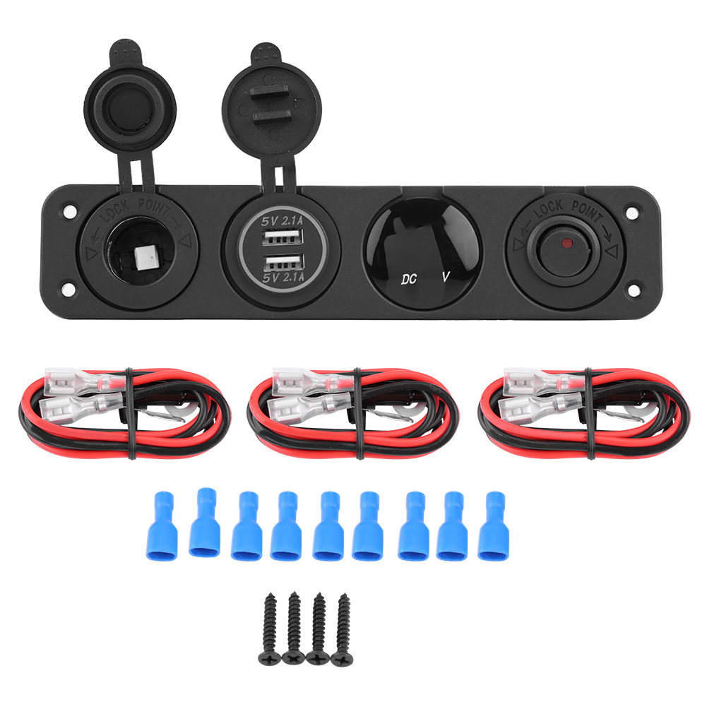 4-in-1-wippschalterpanel Mit Zwei Usb-ladegeräten Und Voltmeter Für Auto, Boot, Schifffahrt, Lkw – Rot