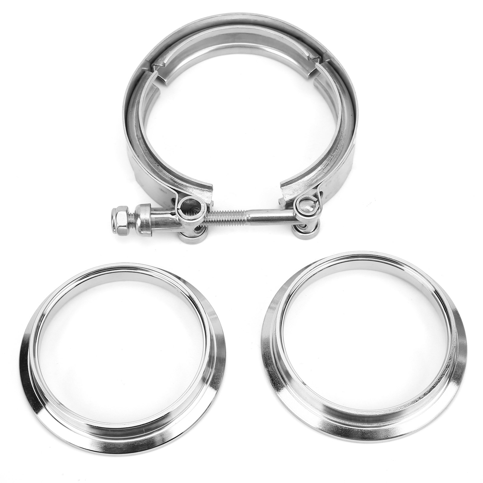 3-zoll-v-band-klemmflansch Aus Edelstahl, Flachflanschbaugruppe Aus Baustahl Für Fahrzeugmodifikationen.