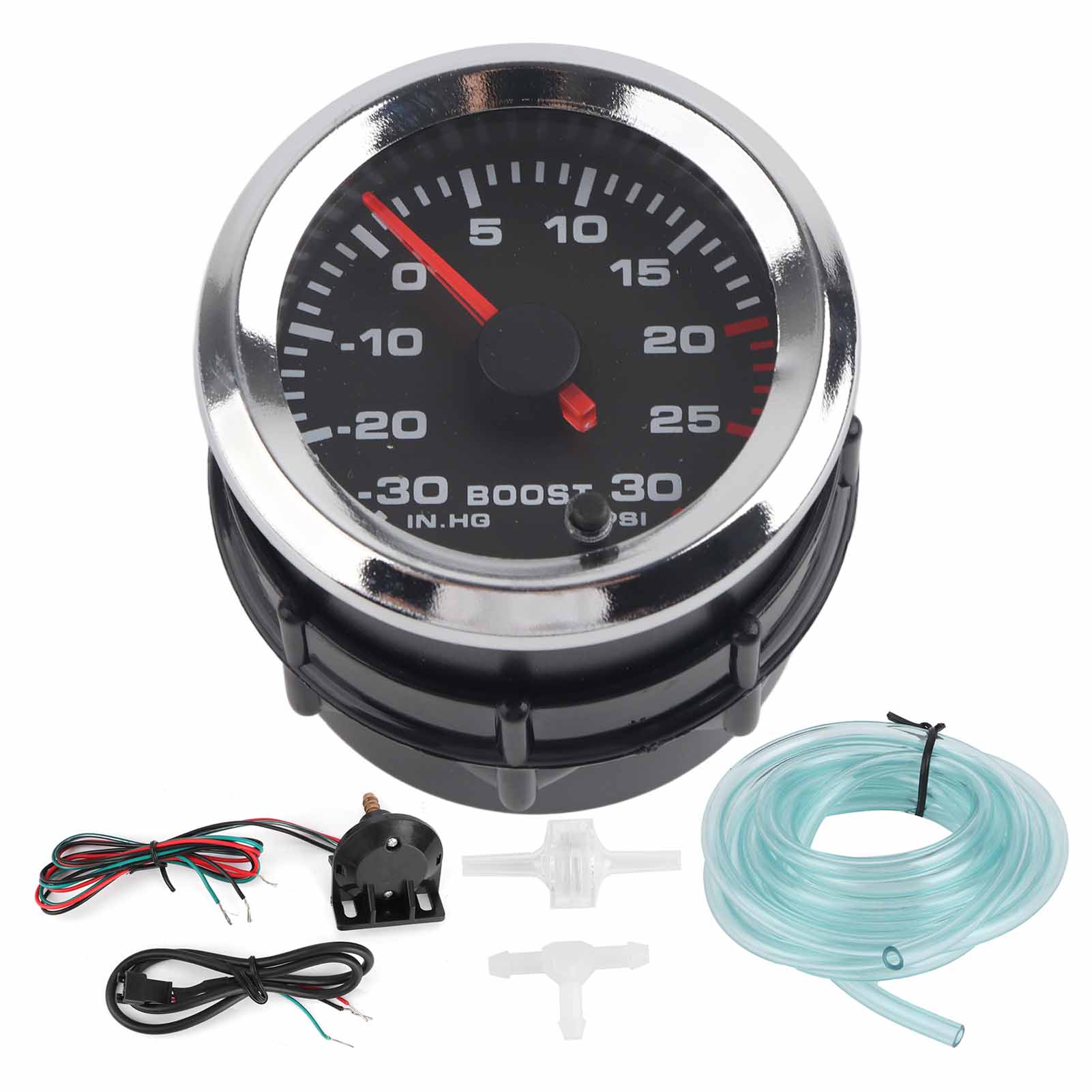 Universelle 52-mm-ladedruckanzeige, 7-farbiges Led-display, -30-30-psi-anzeige, Kompatibel Mit 12-v-pkw, -lkw Und -booten