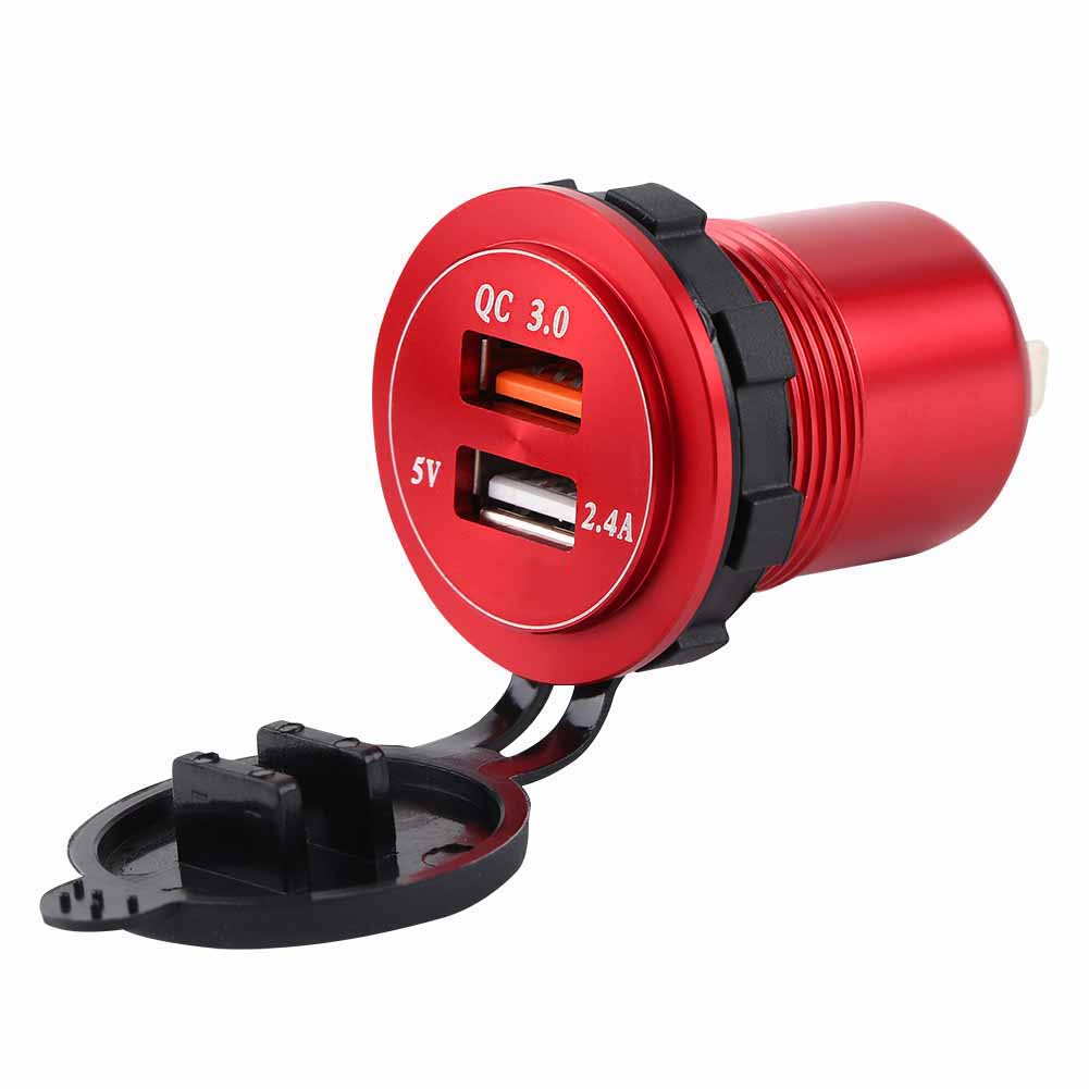 Wasserdichtes Dual-schnellladegerät Mit Qc Usb 3.0 Und Voltmeter Für Auto, Boot Und Mobilgeräte – Rote Hülle