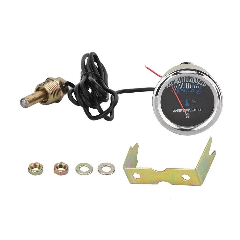 52 Mm 12 V Mechanische Wassertemperaturanzeige Für Autos, Gelbes Leuchtzifferblatt Aus Metall, 38–104 °c