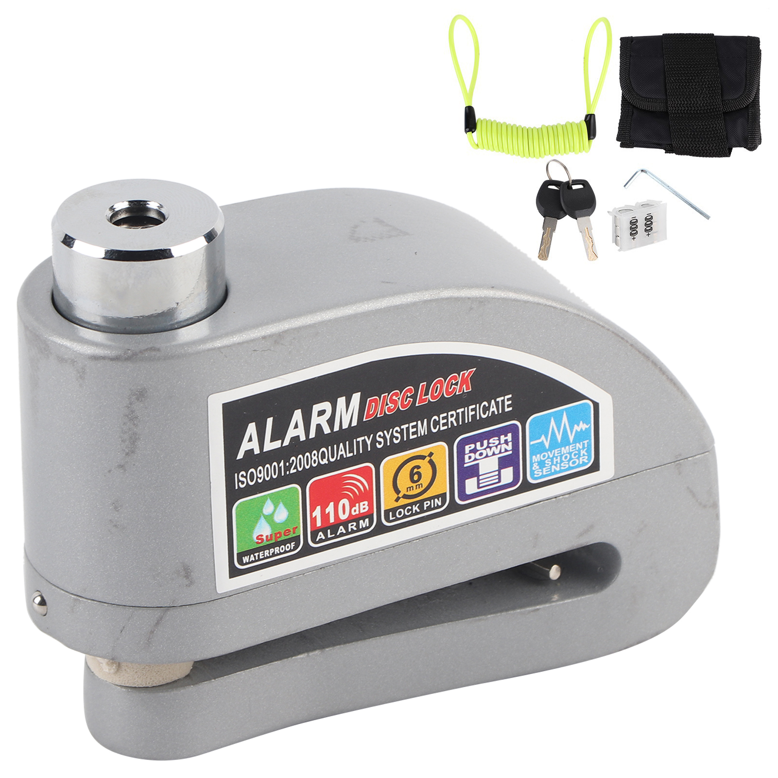Wasserdichte 110db-diebstahlschutz-scheibenbremse Mit Diebstahlalarm Für Motorrad Und Fahrrad, Silbernes Set.