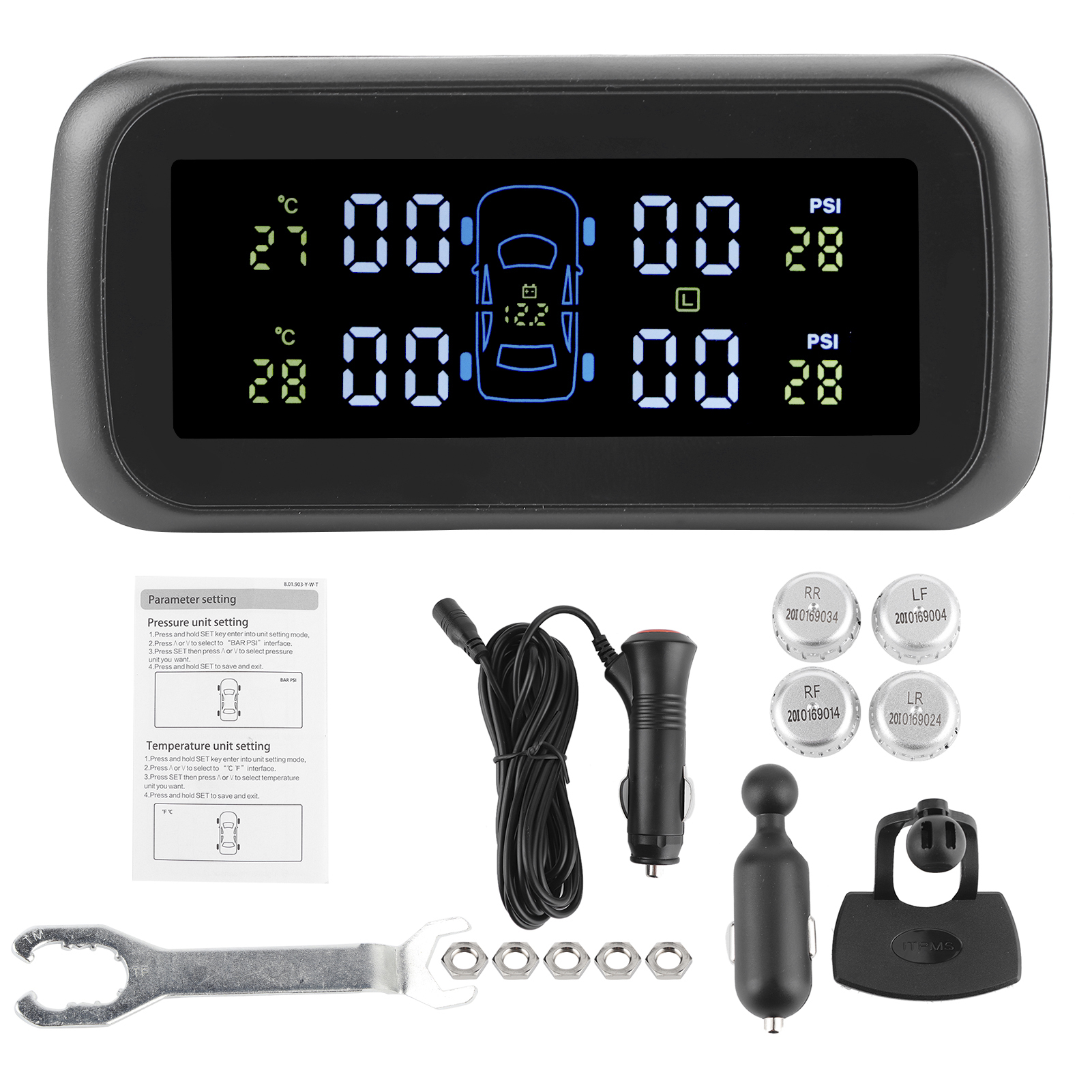Drahtloses Reifendruckkontrollsystem Mit Lcd-bildschirm Und 4 Tpms-sensoren Für Pkw