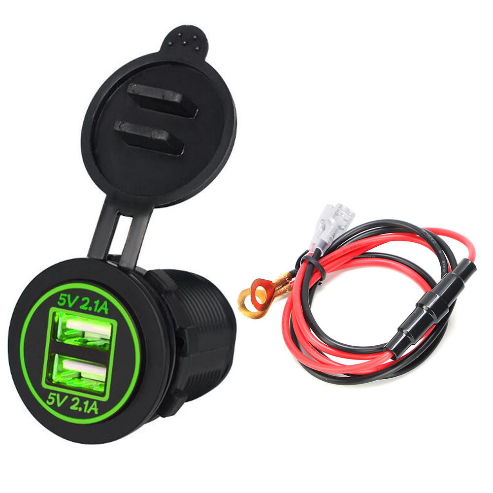 4,2a Wasserdichtes Dual-port-usb-ladegerät Für Auto, Motorrad, Boot, Mobiltelefon, Grün, Dc12-24v