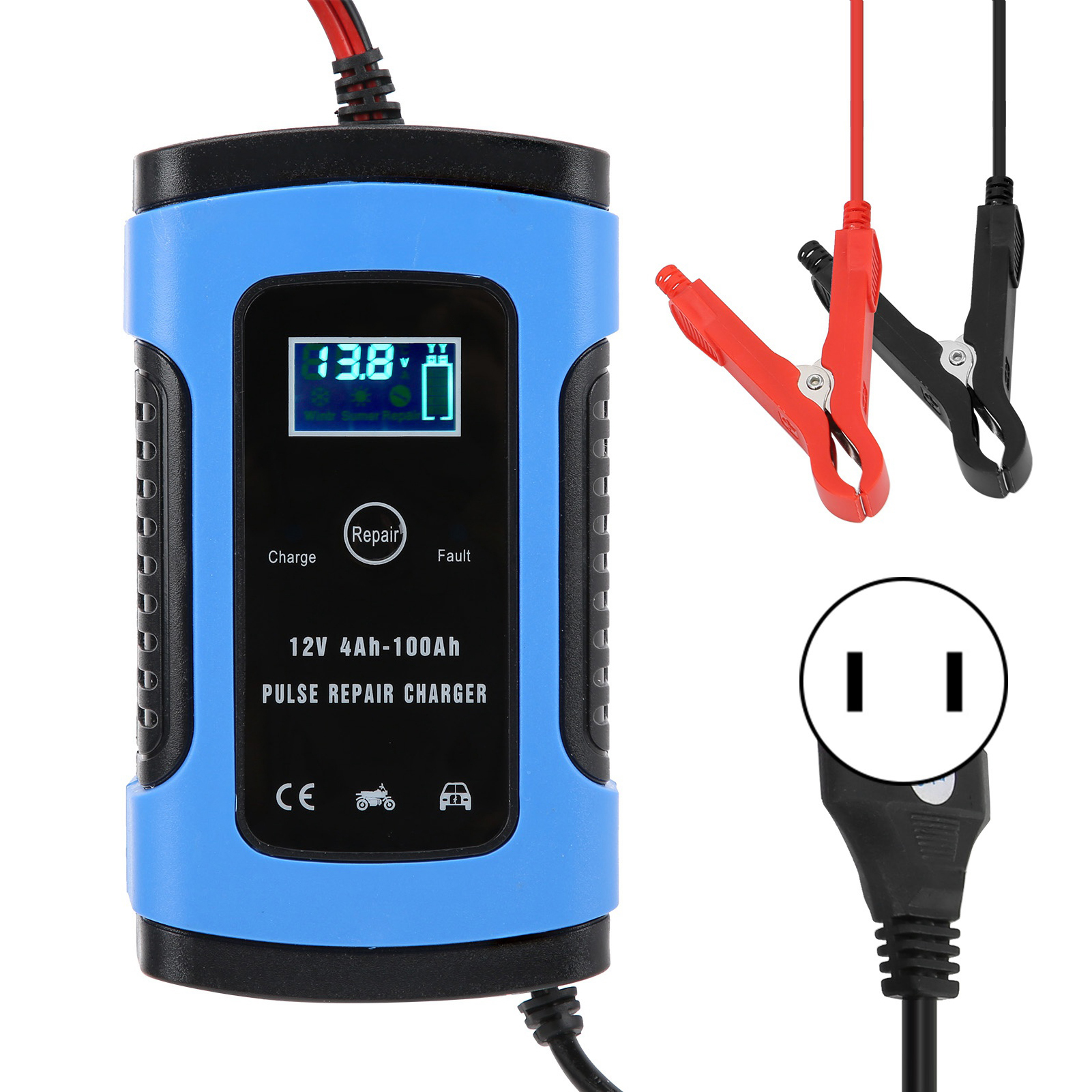 Intelligentes 12v/6a Motorrad-batterieladegerät Mit Digitalanzeige, Reparaturfunktion Und 100-240v Us-stecker