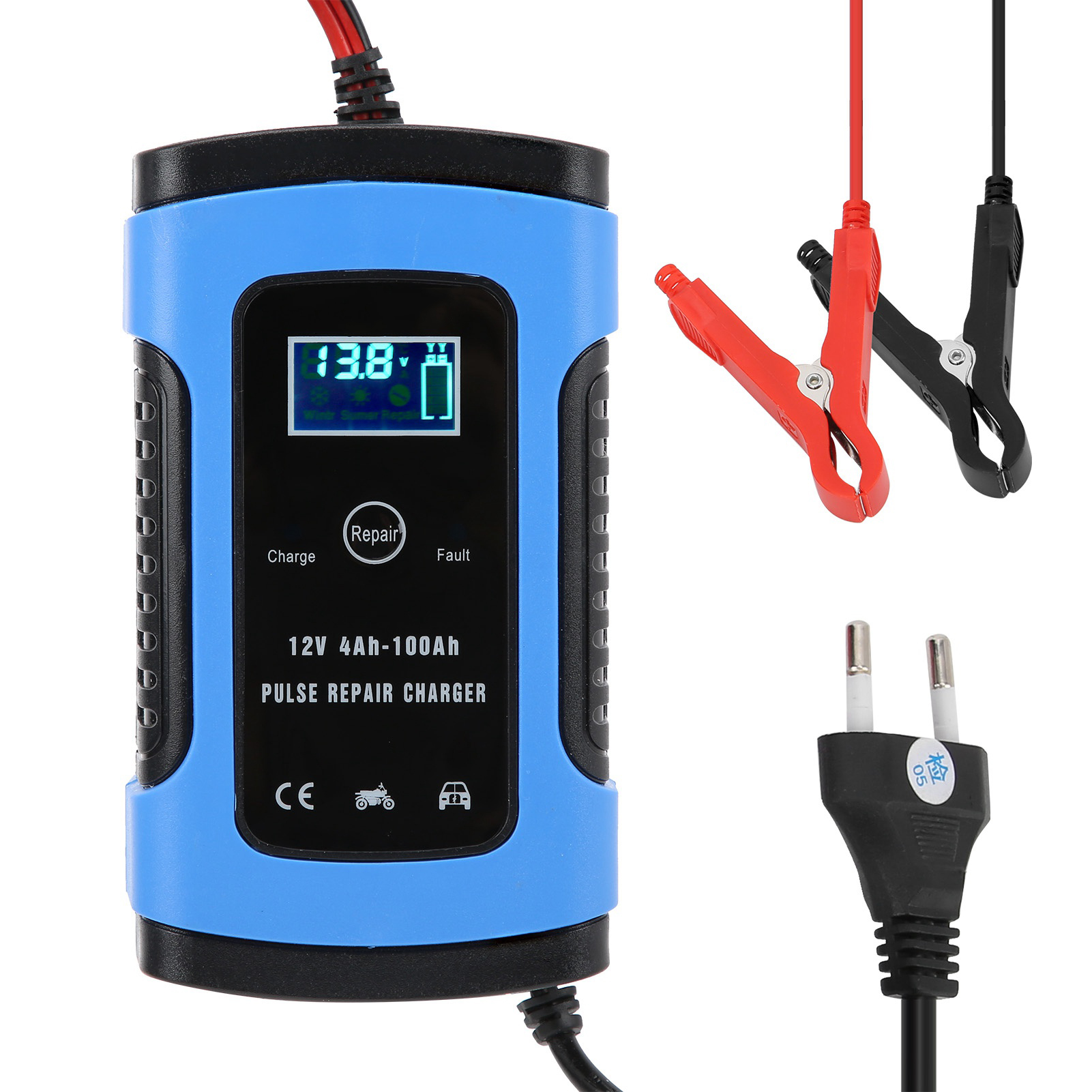 12v/6a Motorrad-batterieladegerät Mit Intelligenter Digitalanzeige, Reparaturset, 100–240v, Eu-stecker