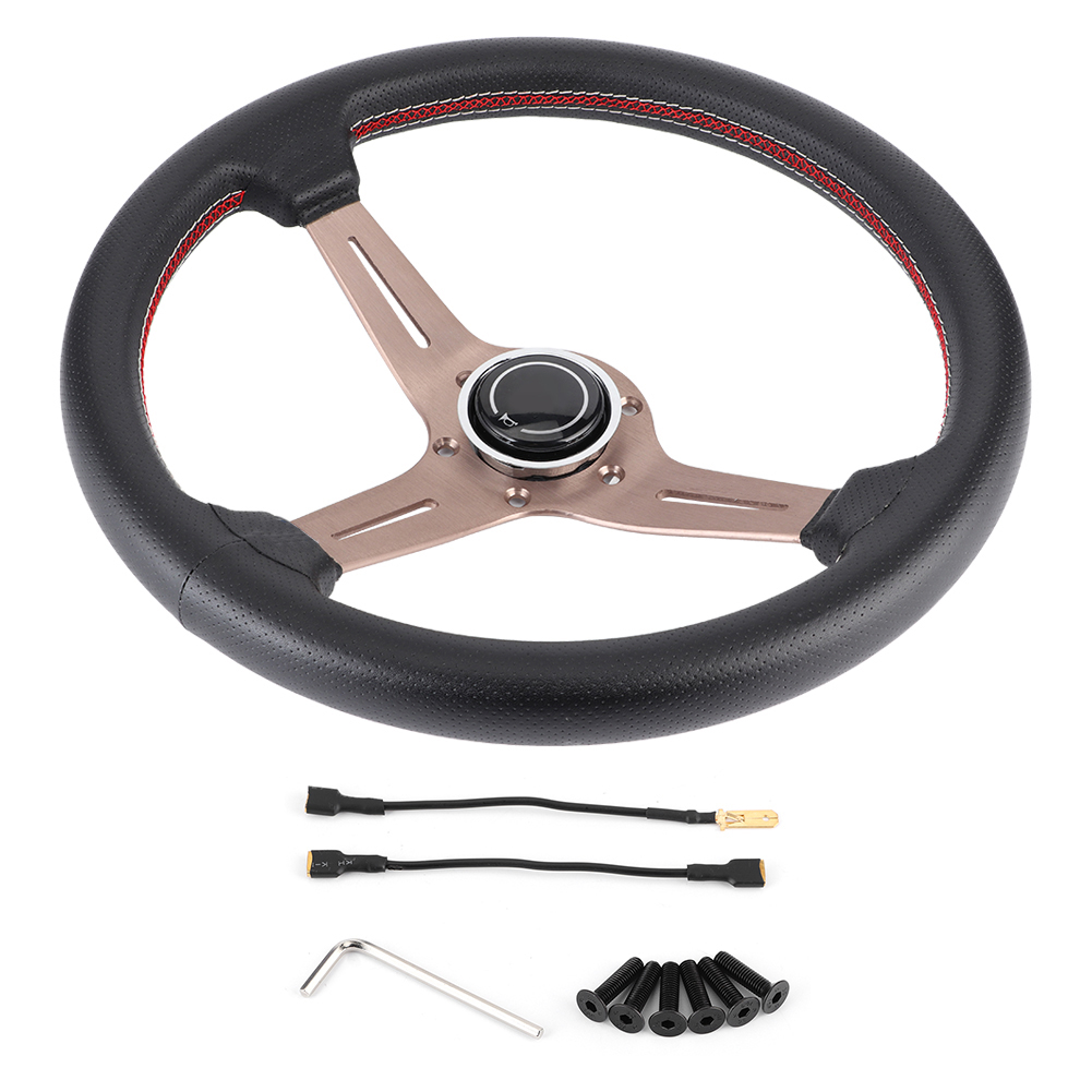 Nardi Style 6-loch-rennlenkrad In Schwarzem Perforiertem Leder, 250 Mm/14 Zoll, Mit Modifiziertem Hupensatz