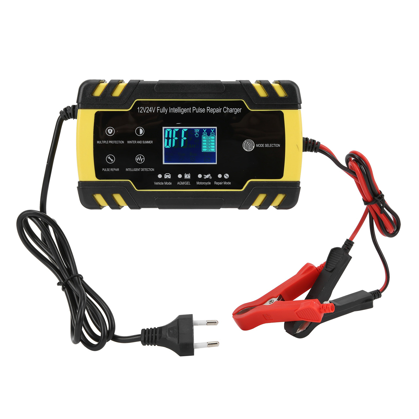 Automatisches Intelligentes 12v/24v-batterieladegerät Mit Impulsreparaturfunktion Für Auto Und Motorrad, Eu-stecker 110v-240v