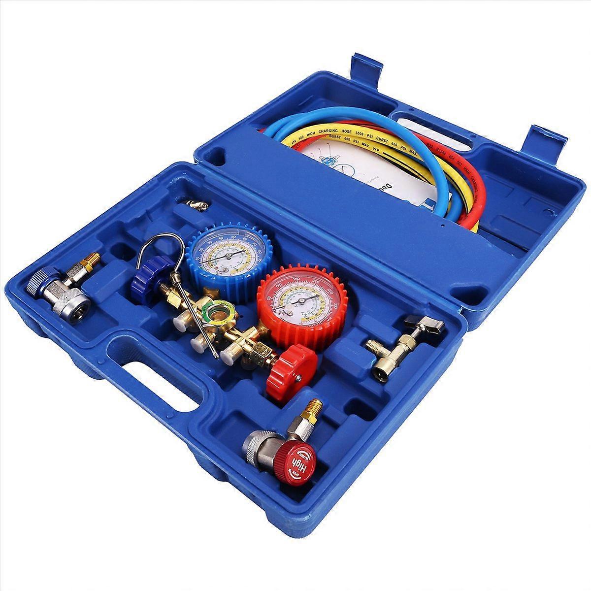 Freon-befüllstation Für Die Kältemittel R134a, R12, R22 Und R502, 3-wege-klimaanlagen-manometer Mit Automatischem Absperrventil, Komplettset