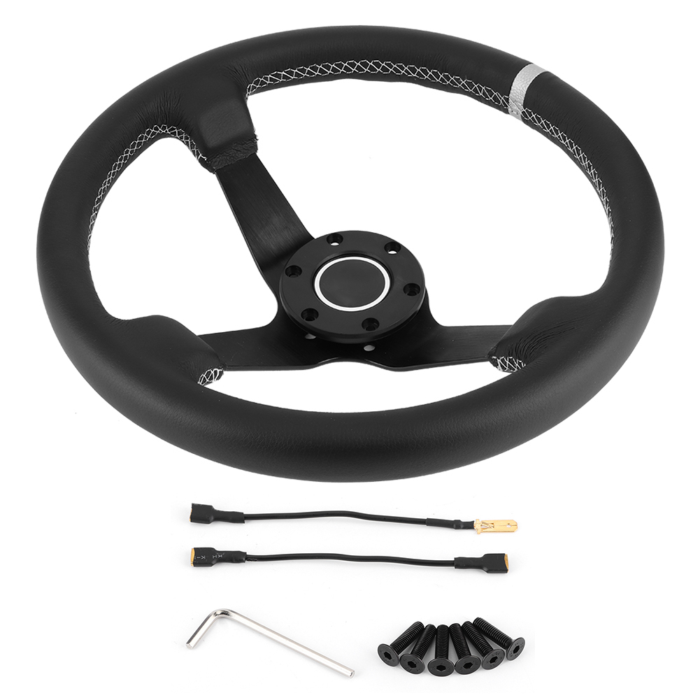 Sparco Style 6-loch-rennlenkrad, 350 Mm (14 Zoll), Schwarzer Kranz Mit Tiefem Ledergriff Und Hupe