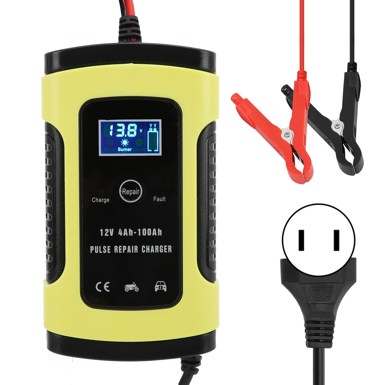 Automatisches Digitales 12v 6a-batterieladegerät Mit Lcd-anzeige, Universell Für Motorräder Und Autos, 4–100 Ah, 100–240 V, Us-stecker
