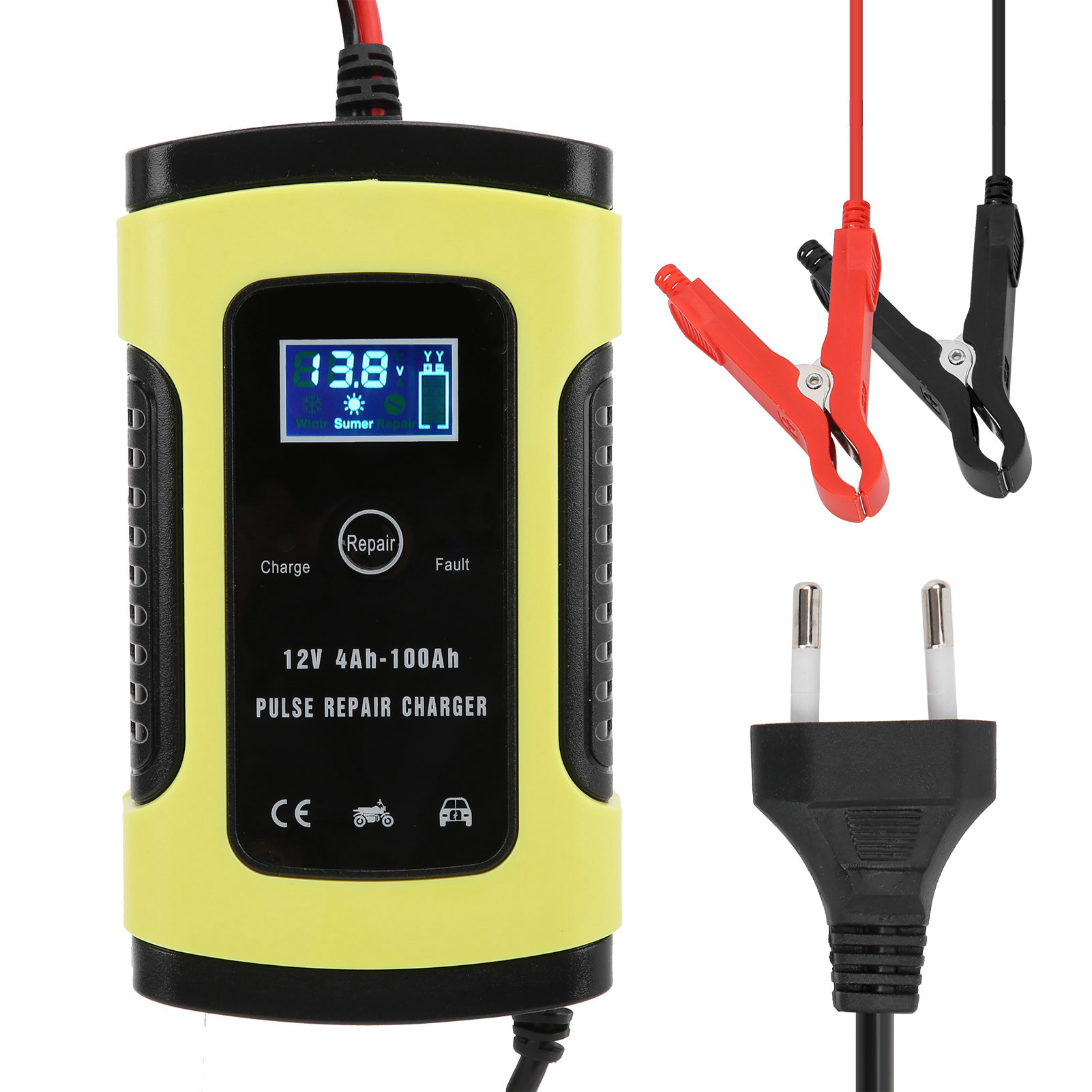 Automatisches 12v 6a Batterieladegerät Mit Digitalem Lcd-display, Universell Für Motorrad/auto, 4-100ah, 100-240v, Eu-stecker