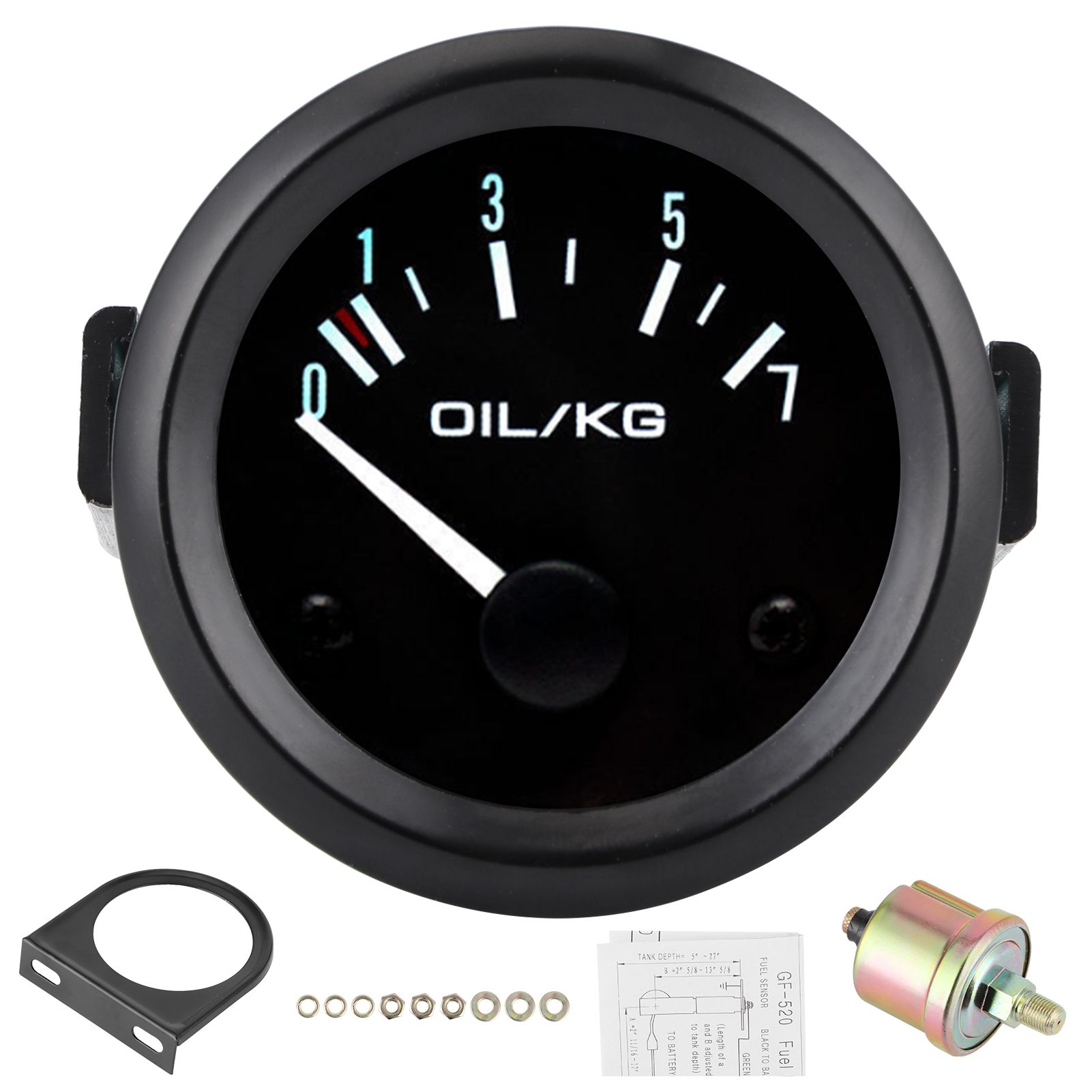Universelles 12v 0,7kg/cm² 52mm Durchmesser Öldruckmessgerät Mit Sensor Und Weißer Led-beleuchtung Für Pkw
