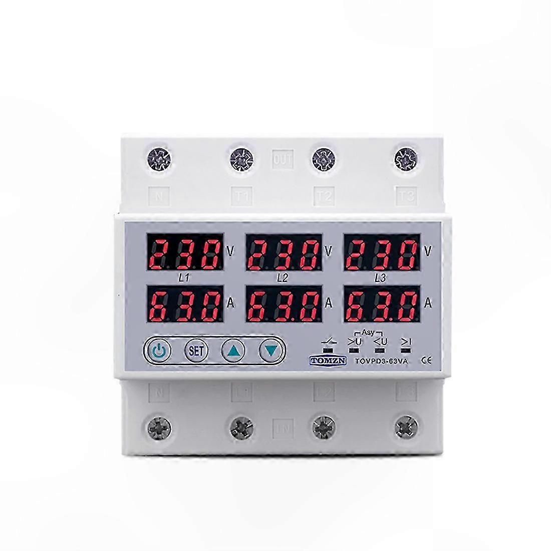 Dreiphasiges 3p+n-spannungsrelais Mit Voltmeter Und Amperemeter, Über- Und Unterspannungsschutz, Überwachung Von Industriellen Stromnetzen.
