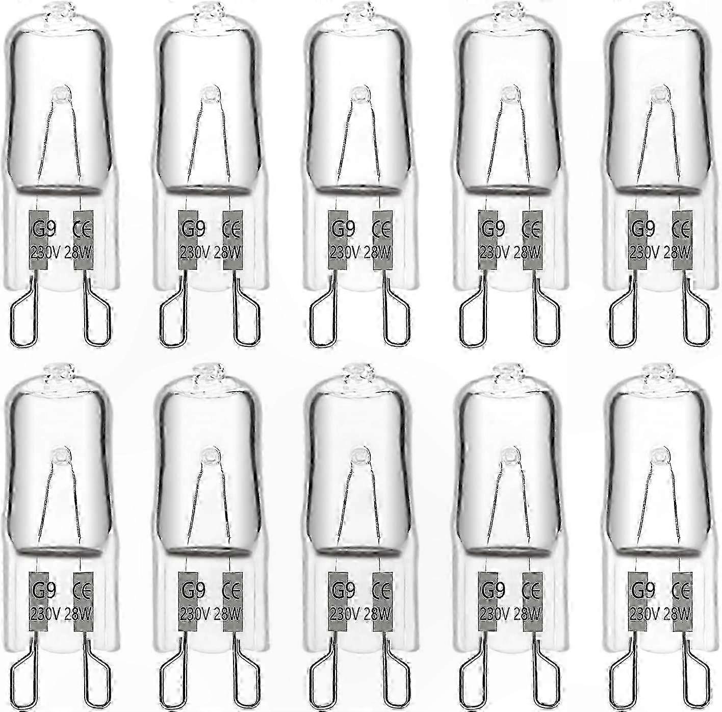 10 Dimmbare G9-halogenlampen, 28 W, 230 V, 370 Lm, Warmweiß (2700 K), 10er-packung