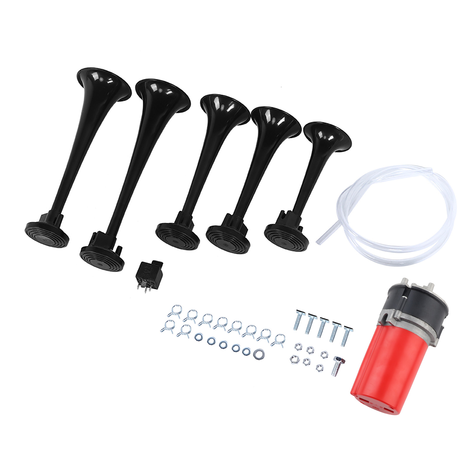 Universelles 12v-musikhorn-set Mit 5 Hörnern Und Kompressor Für Auto, Lkw, Boot (schwarz)