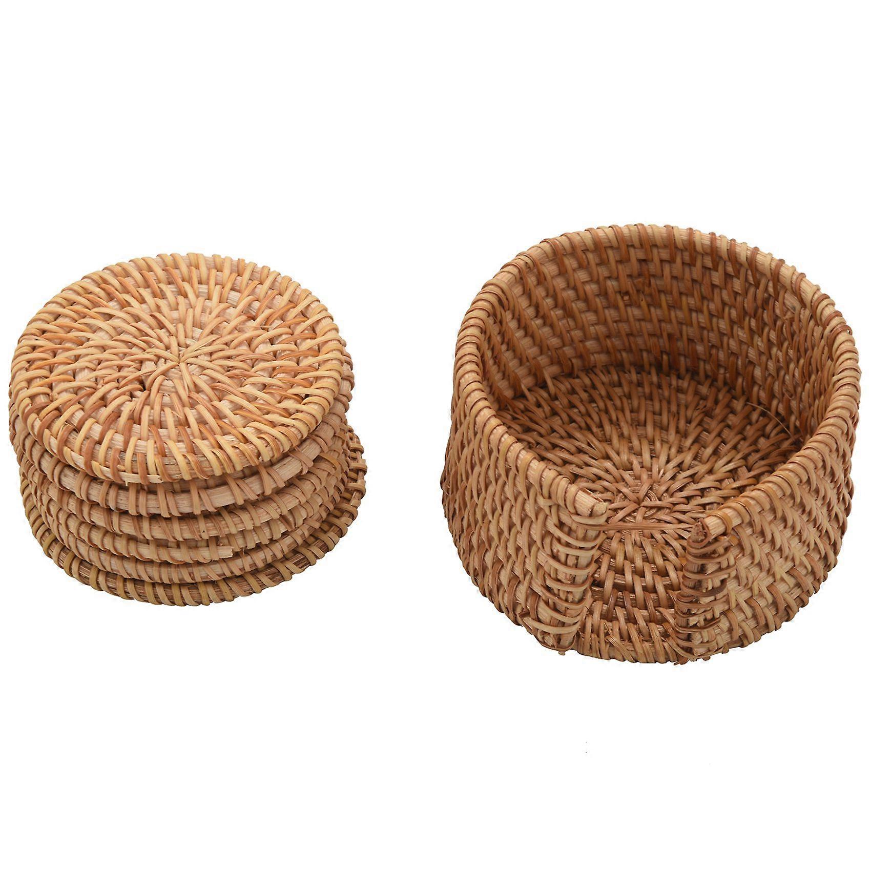 Set Mit 6 Runden Untersetzern Aus Geflochtenem Rattan, 8 Cm Durchmesser, Für Tisch Und Geschirr, Natürliche Dekorationsaccessoires.
