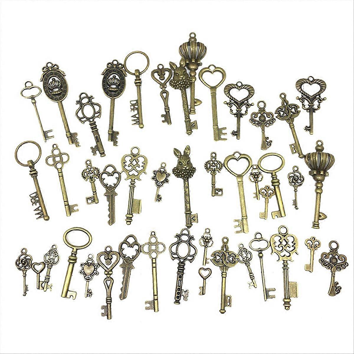 Set Aus 46 Verschiedenen Teilen, Antike Retro-beschläge Aus Bronziertem Messing, Gealterte Oberfläche, Vintage-dekorationsaccessoires Für Kreative Projekte Und Restaurierung.