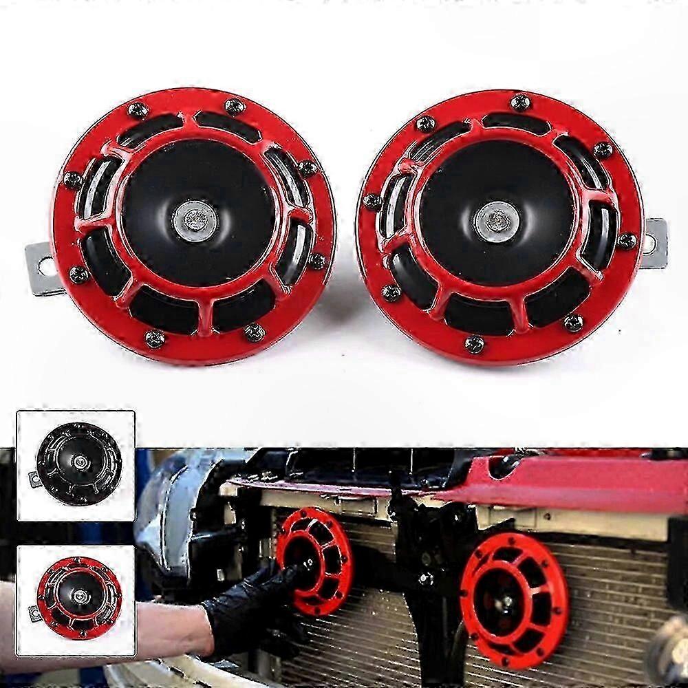 Kompakte 12v 115db Elektrische Hupe, Doppelhupe Rot/schwarz, 2-teiliges Set Für Motorrad Und Auto, Kraftvoller Ton