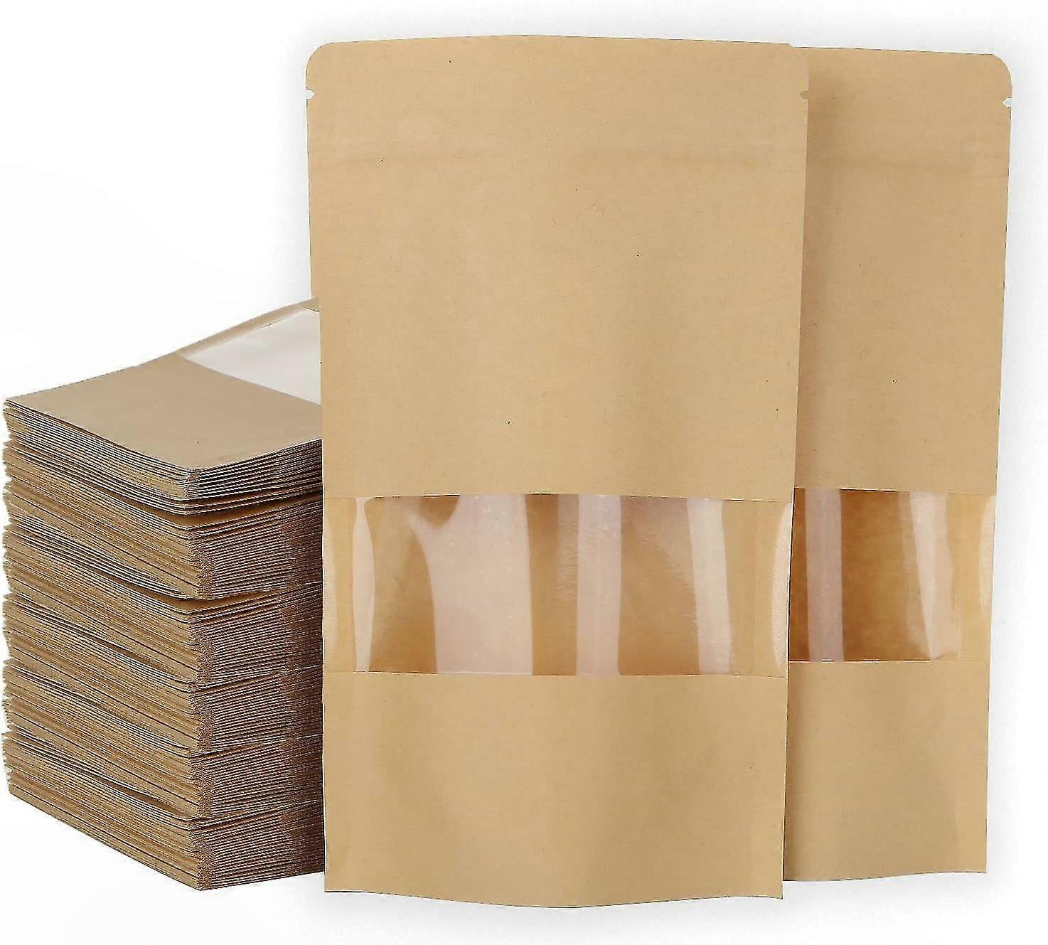 100 Kraftpapiertüten Mit Sichtfenster, 12 X 20 Cm, Wiederverschließbar, Robust Und Wasserdicht, Für Nüsse, Kekse Und Zur Aufbewahrung Kleiner Gegenstände