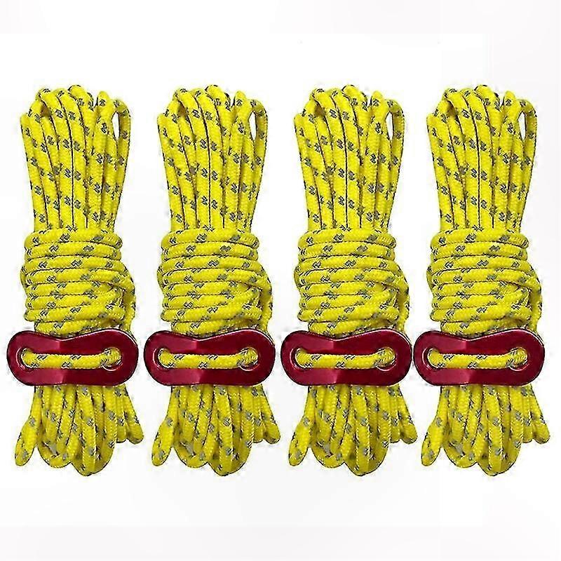 4 Mm Reflektierendes Outdoor-seil – Hochfestes Nylon, Abspannleinen Mit Verstellbarem Spanner Für Zelte, Planen Und Bodenverankerungen, Gelb
