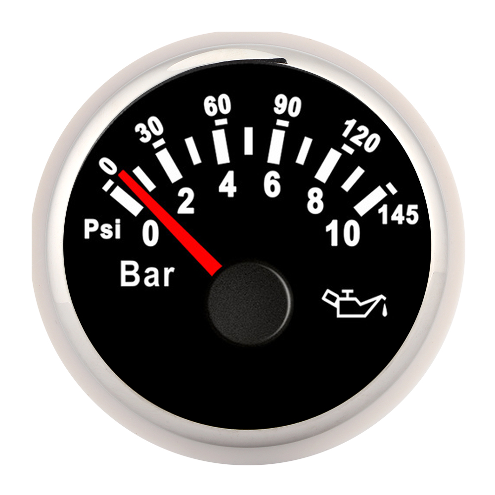 Öldruckanzeige 0–10 Bar/145 Psi, Schwarzes Zifferblatt Mit Led-hintergrundbeleuchtung, Silberner Rahmen, 12 V/24 V, Für Auto, Motorrad, Boot, Lkw